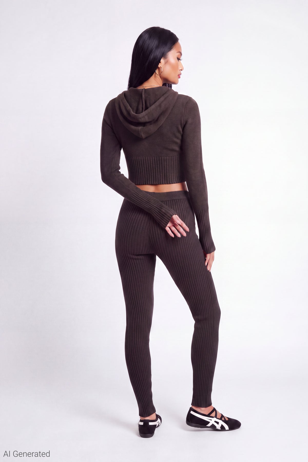 Alt View 3. Zip-Up Sweater Hoodie - Brown