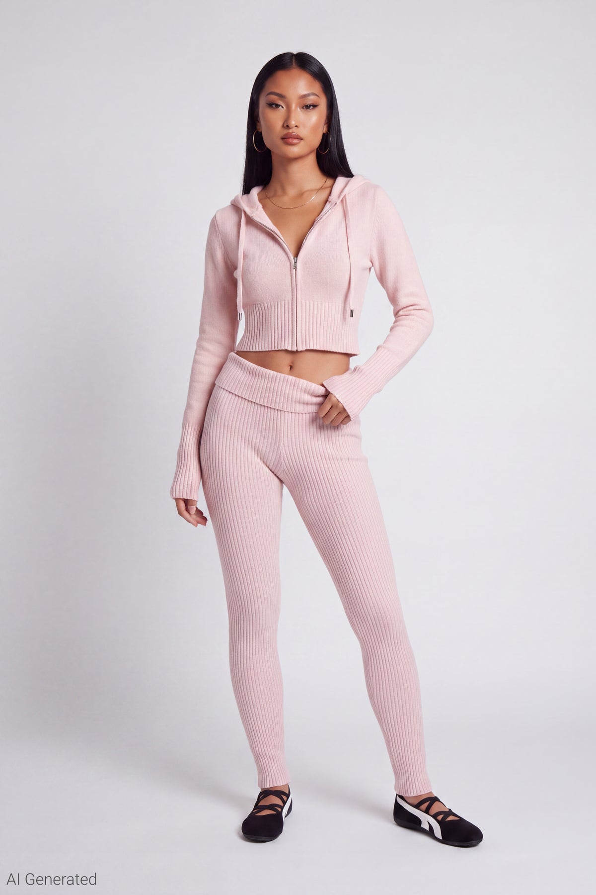 Alt View 2. Zip-Up Sweater Hoodie - Pink