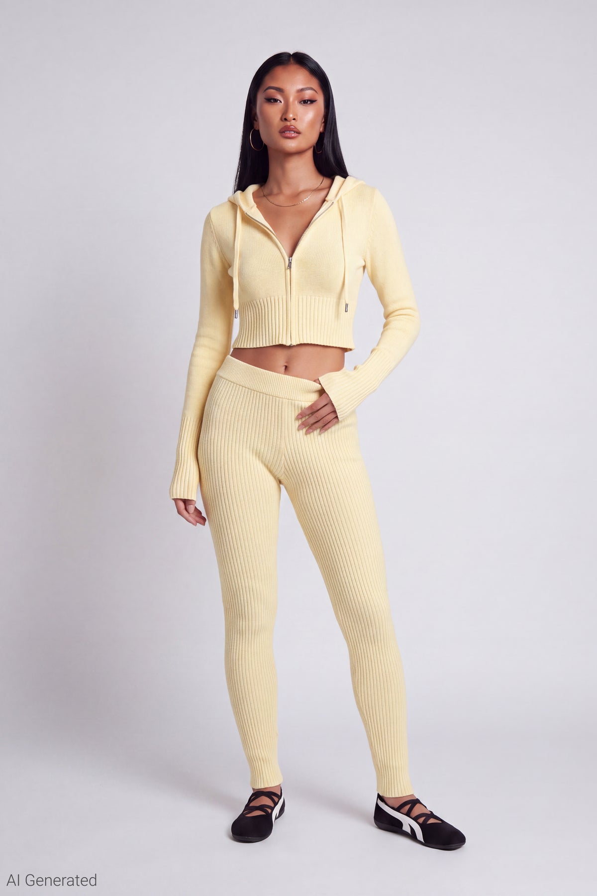 Alt View 2. Zip-Up Sweater Hoodie - Yellow