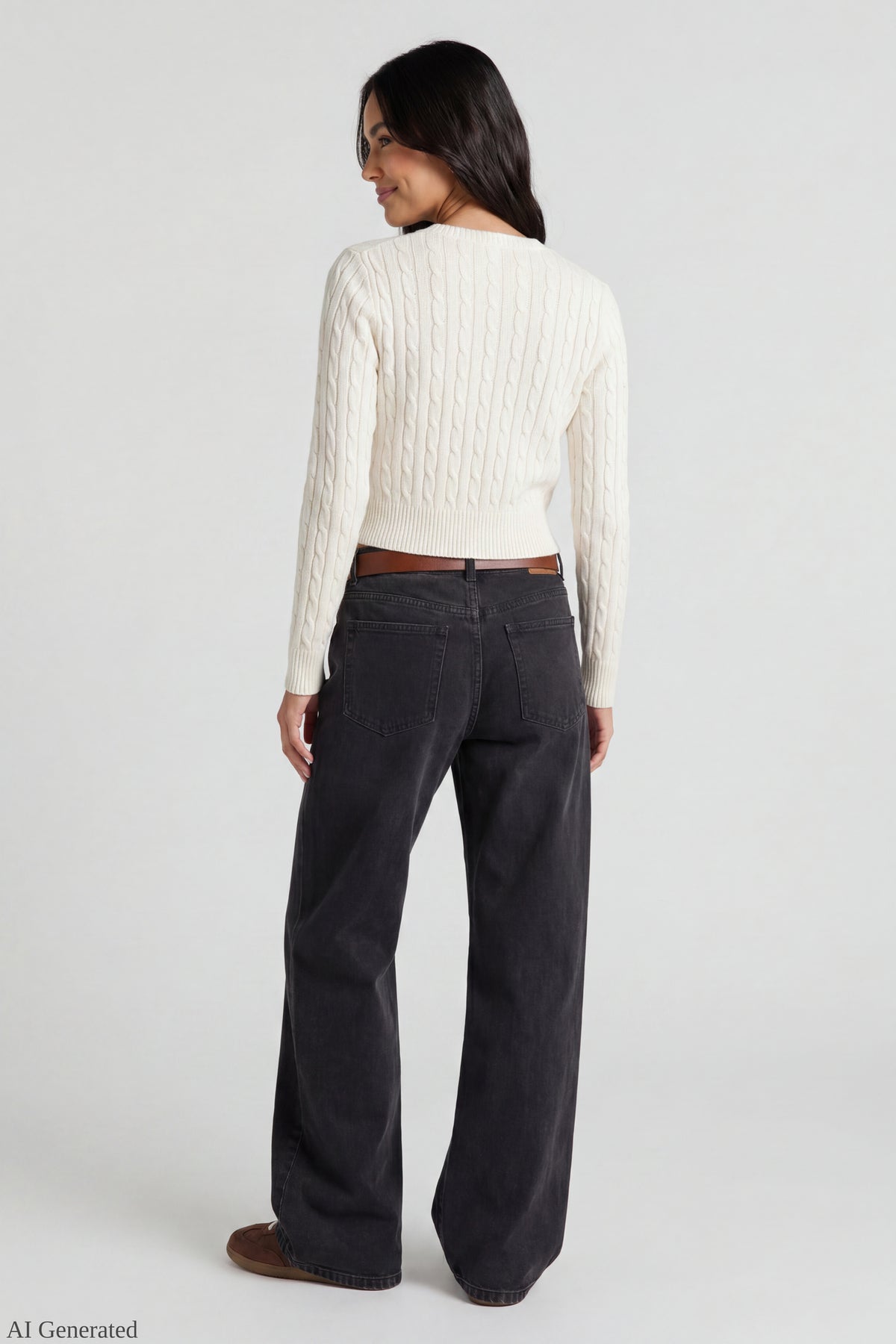 Alt View 3. Cable Knit Button-Up Cardigan - Cream