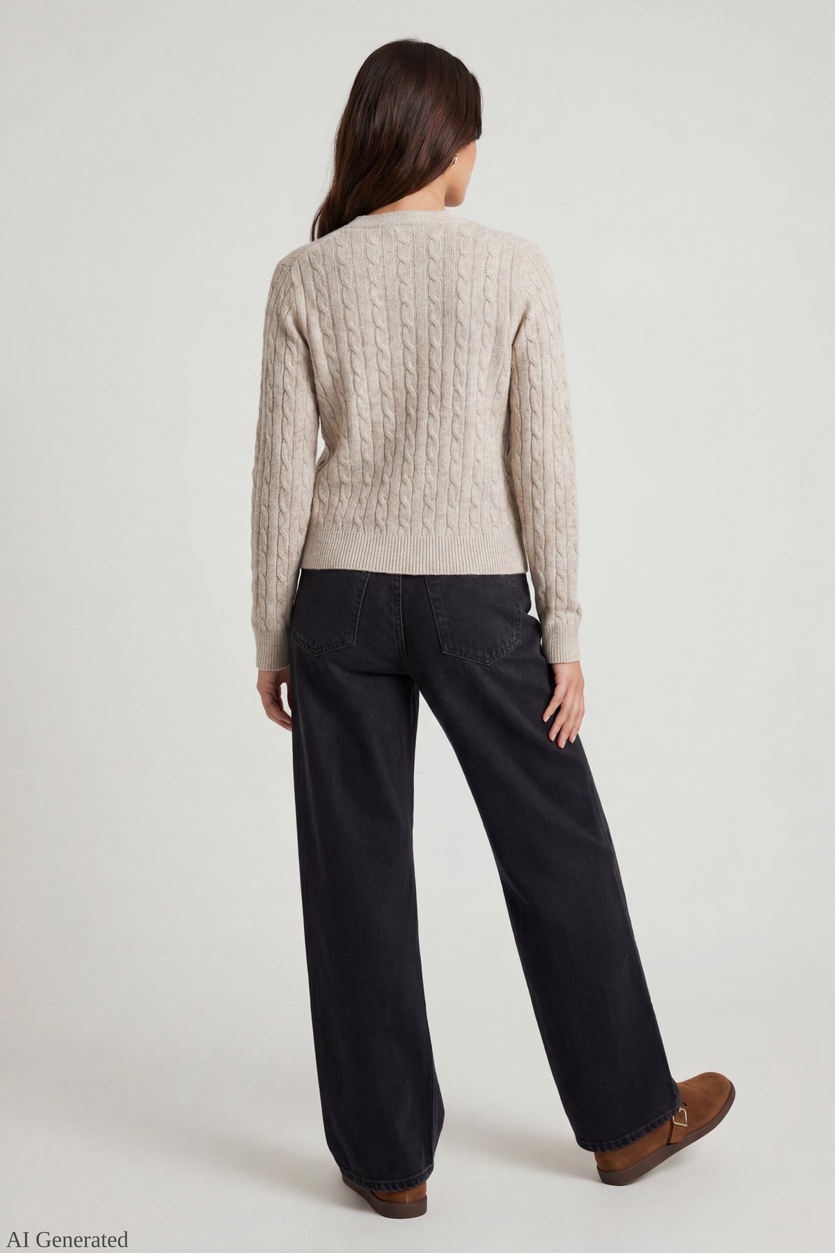 Alt View 3. Cable Knit Button-Up Cardigan - Oatmeal