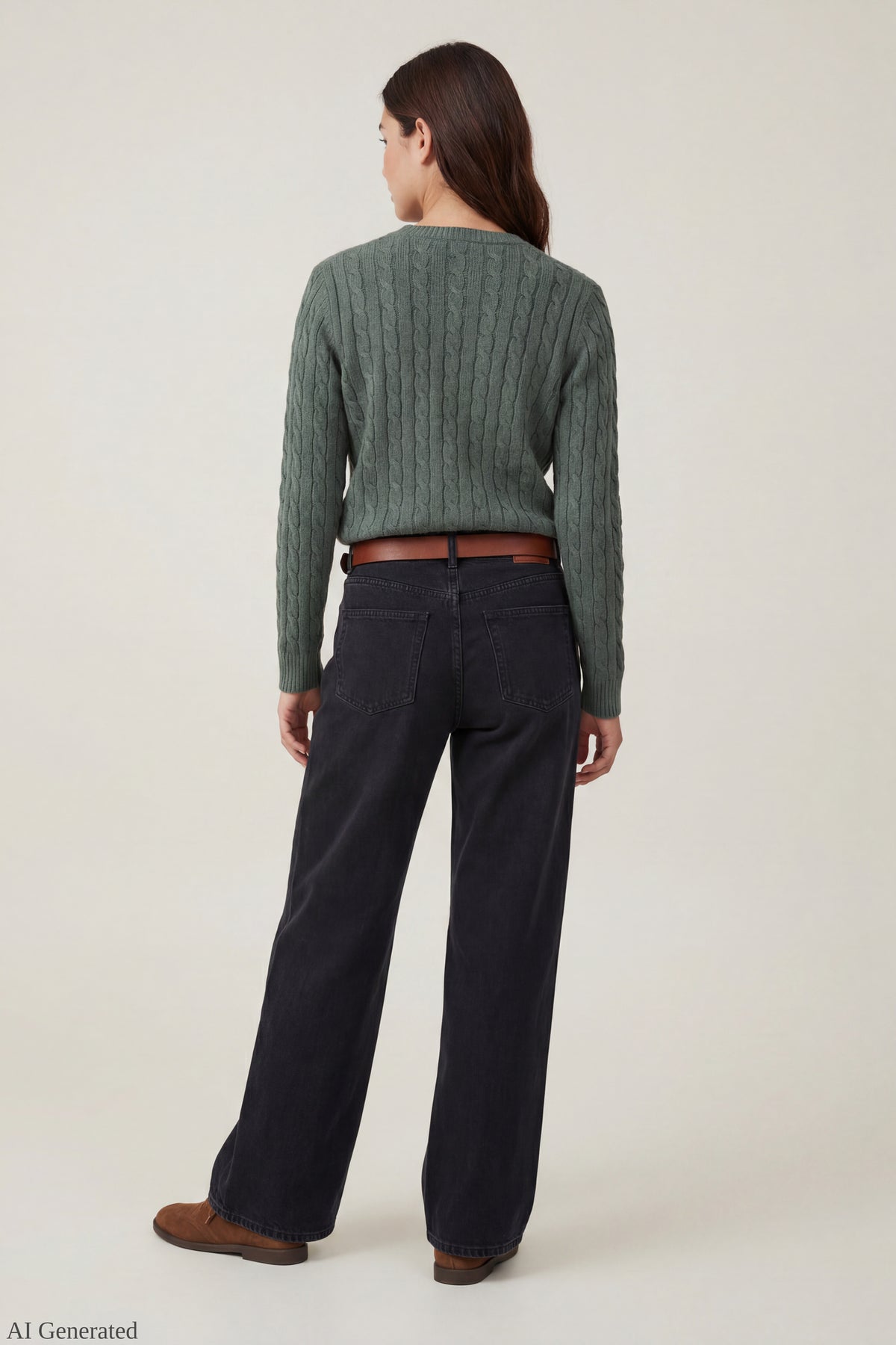 Alt View 3. Cable Knit Button-Up Cardigan - Dark Green