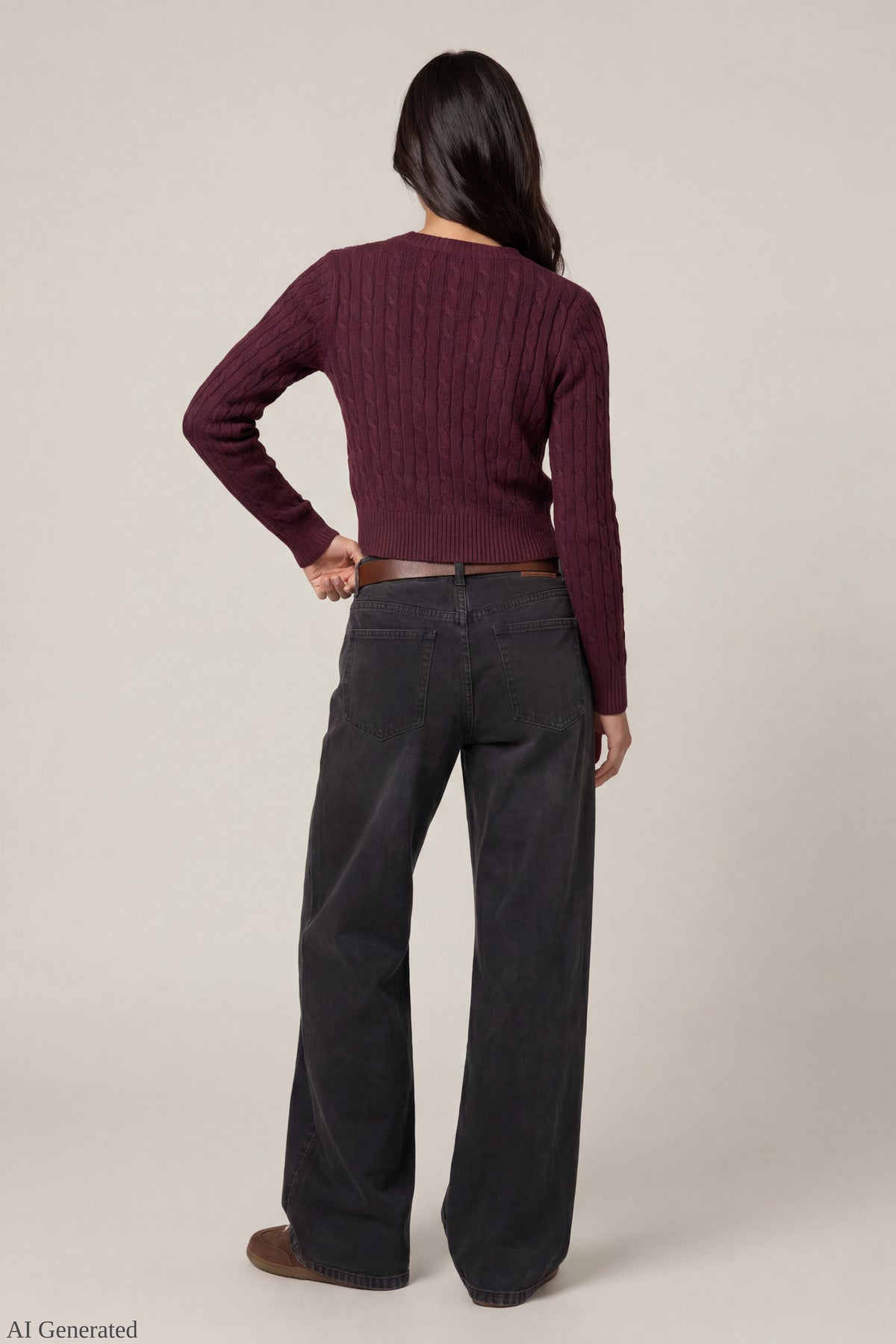 Alt View 3. Cable Knit Button-Up Cardigan - Purple