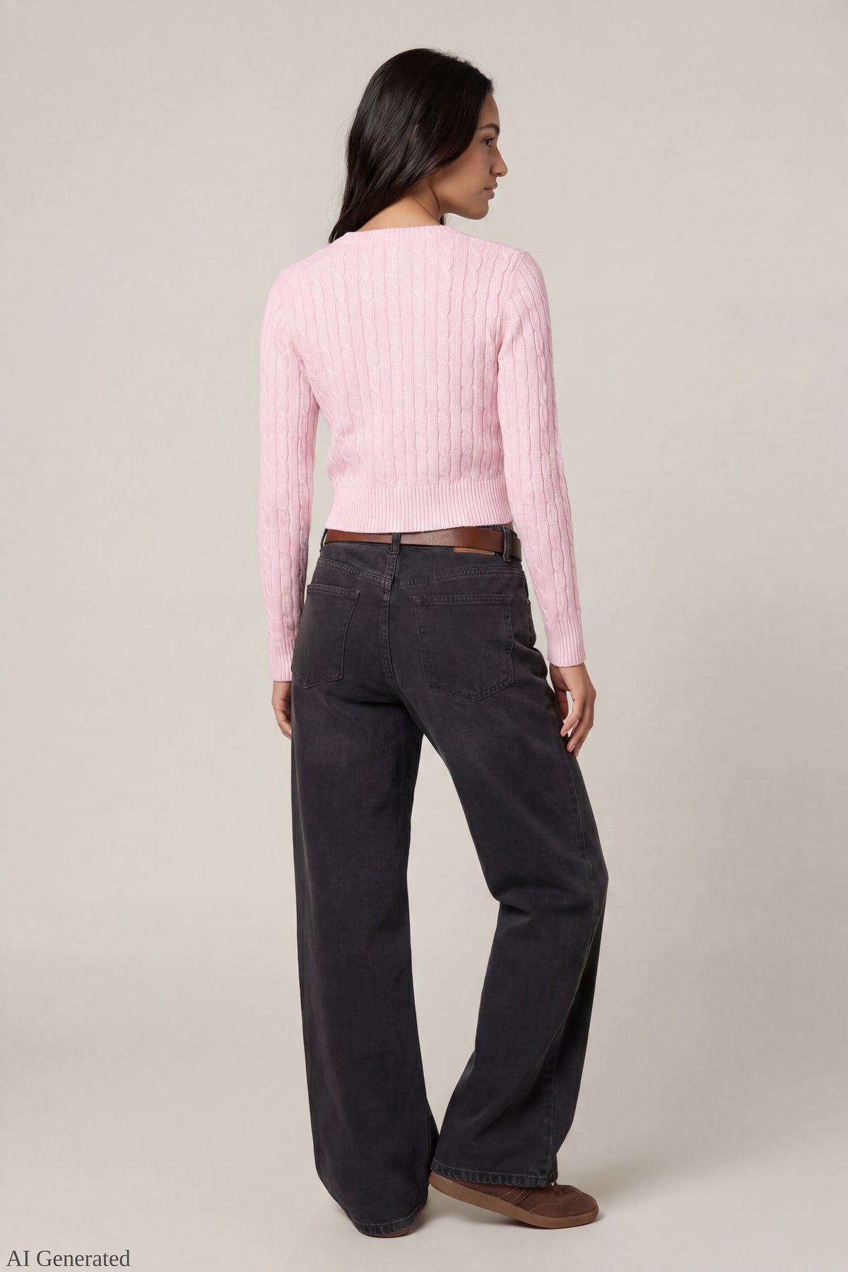 Alt View 3. Cable Knit Button-Up Cardigan - Pink
