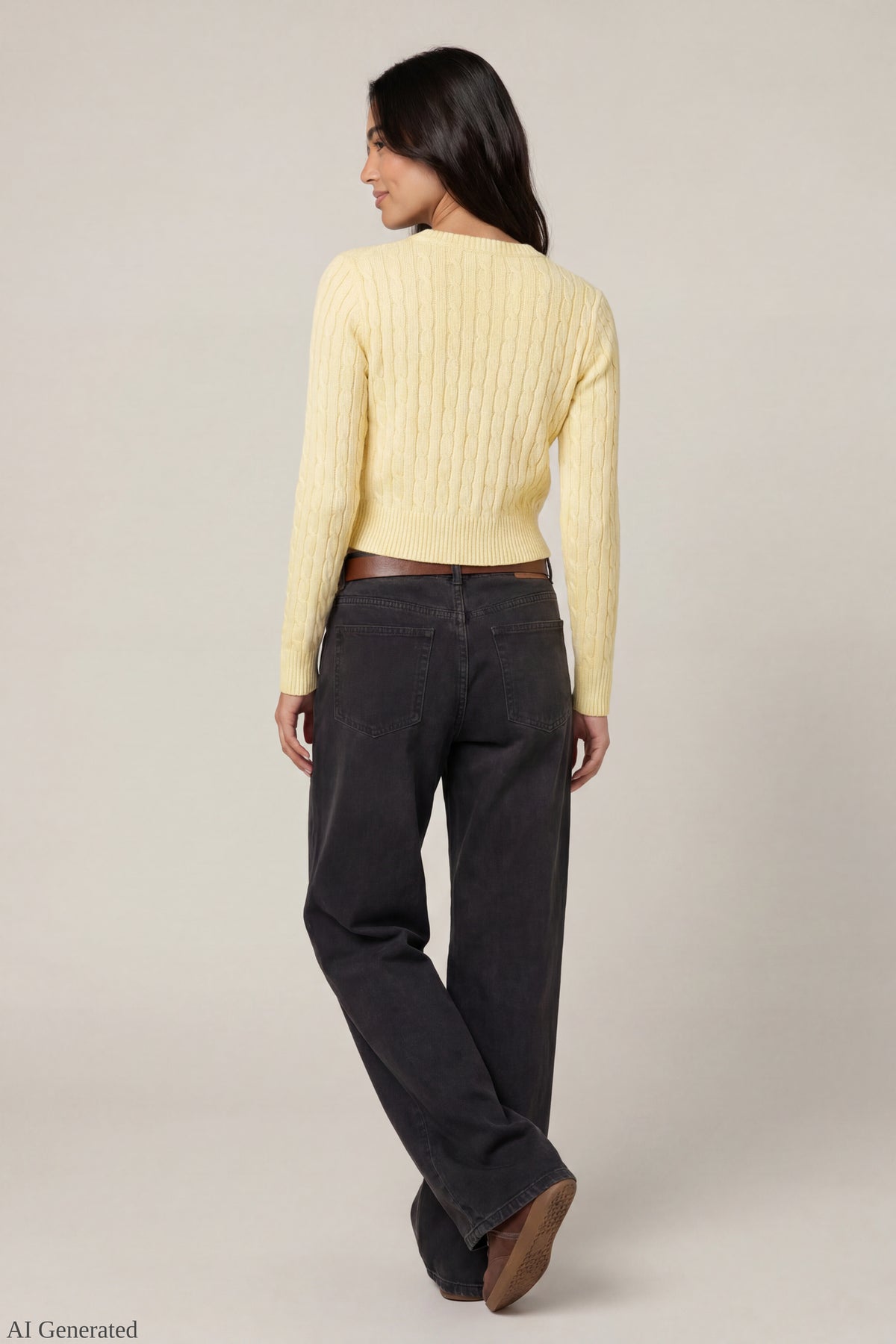 Alt View 3. Cable Knit Button-Up Cardigan - Yellow