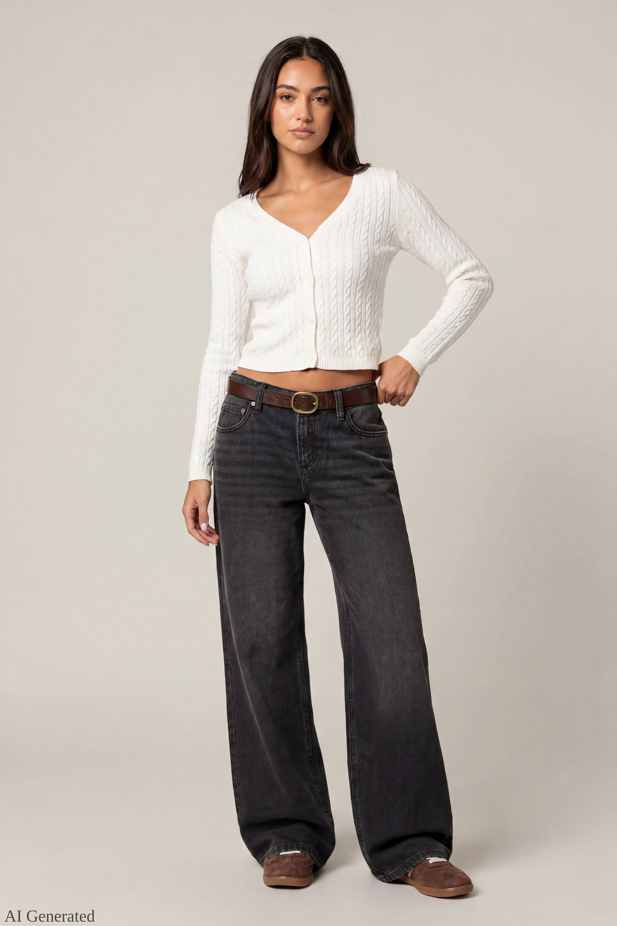 Alt View 2. Cable Knit Button-Up Cardigan - Cream