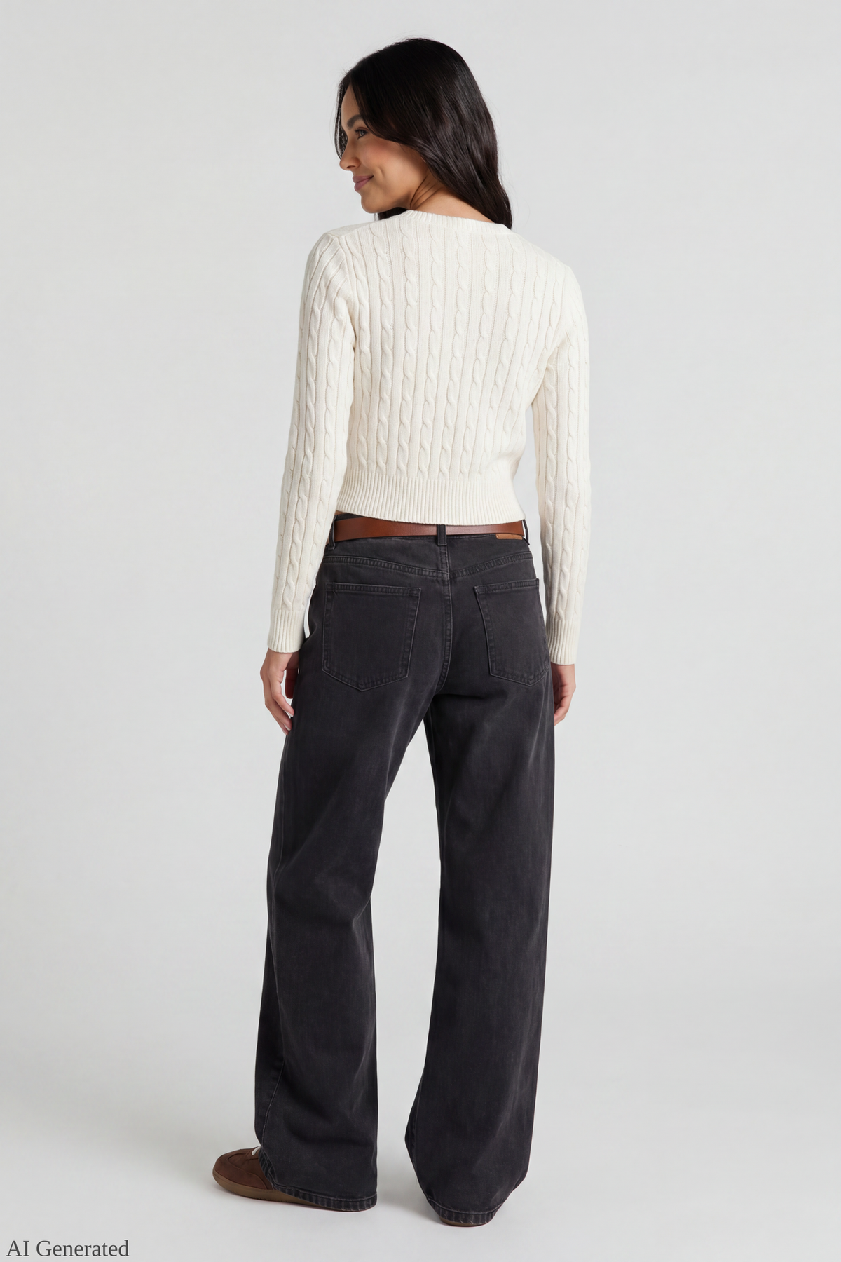 Alt View 3. Cable Knit Button-Up Cardigan - Cream