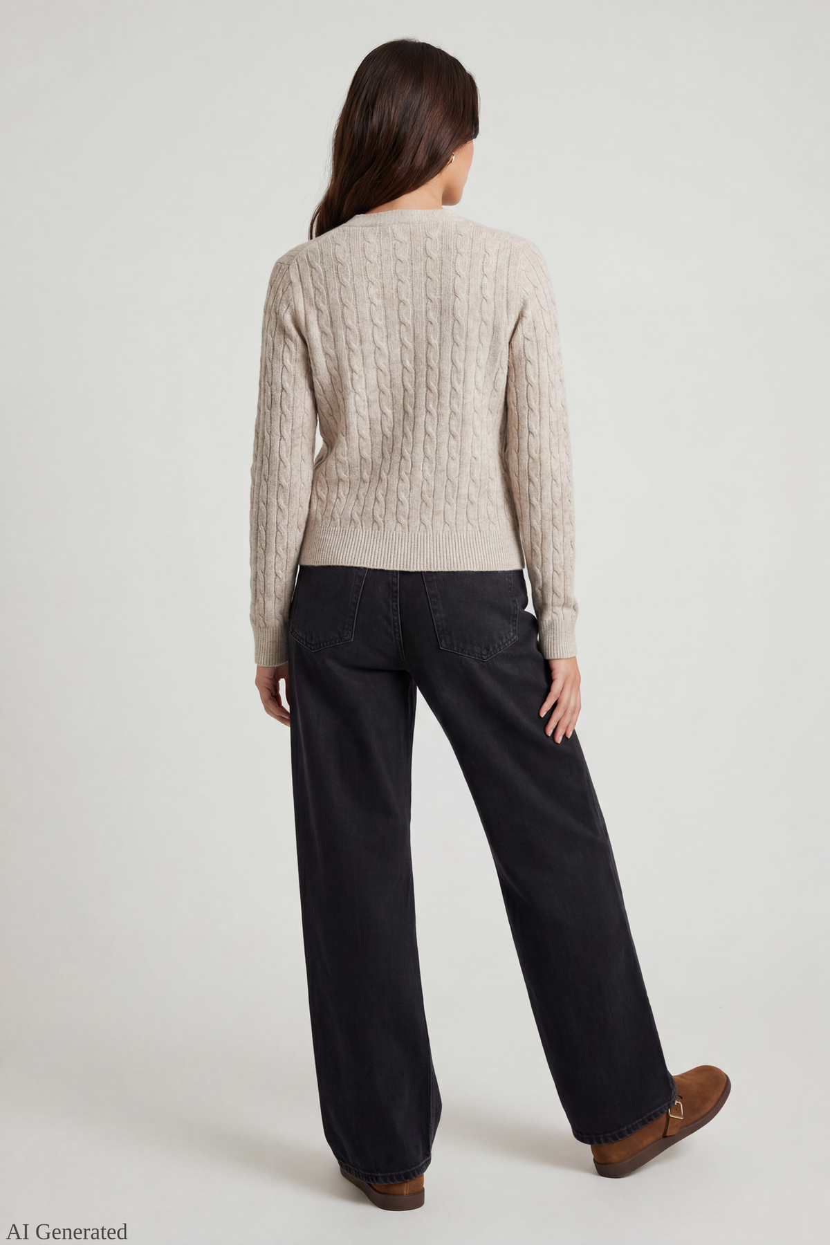 Alt View 3. Cable Knit Button-Up Cardigan - Oatmeal