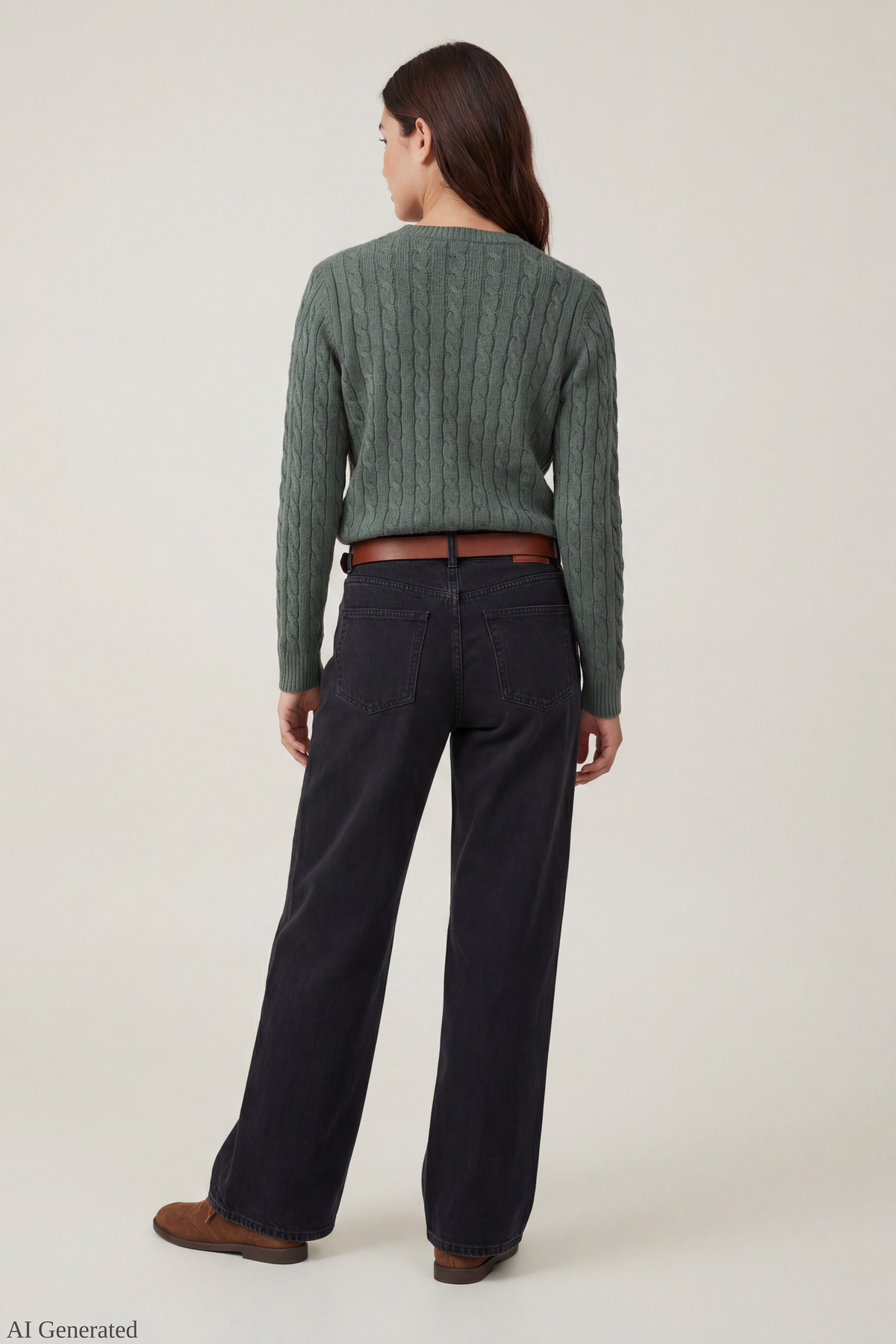 Alt View 3. Cable Knit Button-Up Cardigan - Dark Green