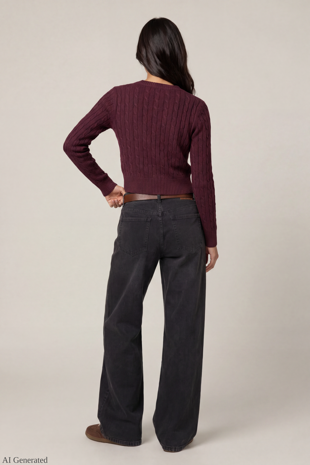 Alt View 3. Cable Knit Button-Up Cardigan - Purple