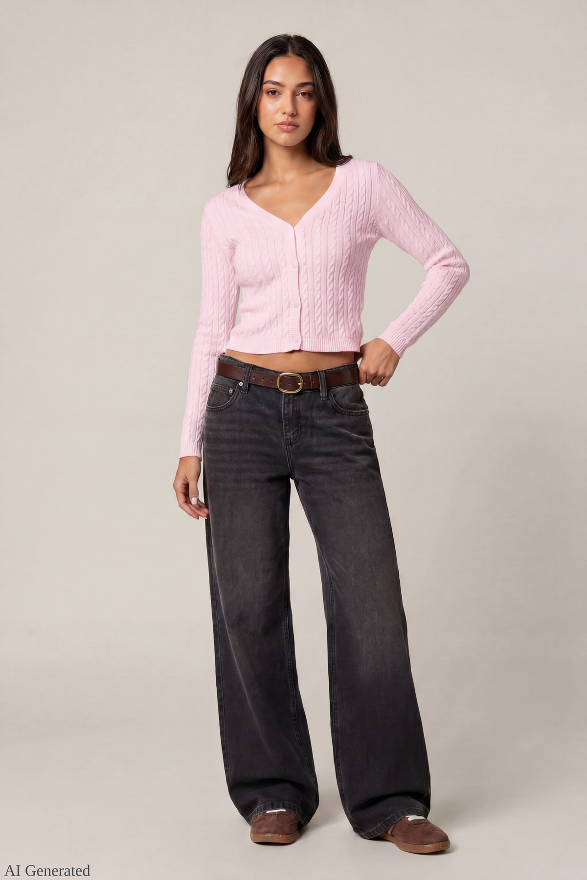Alt View 2. Cable Knit Button-Up Cardigan - Pink
