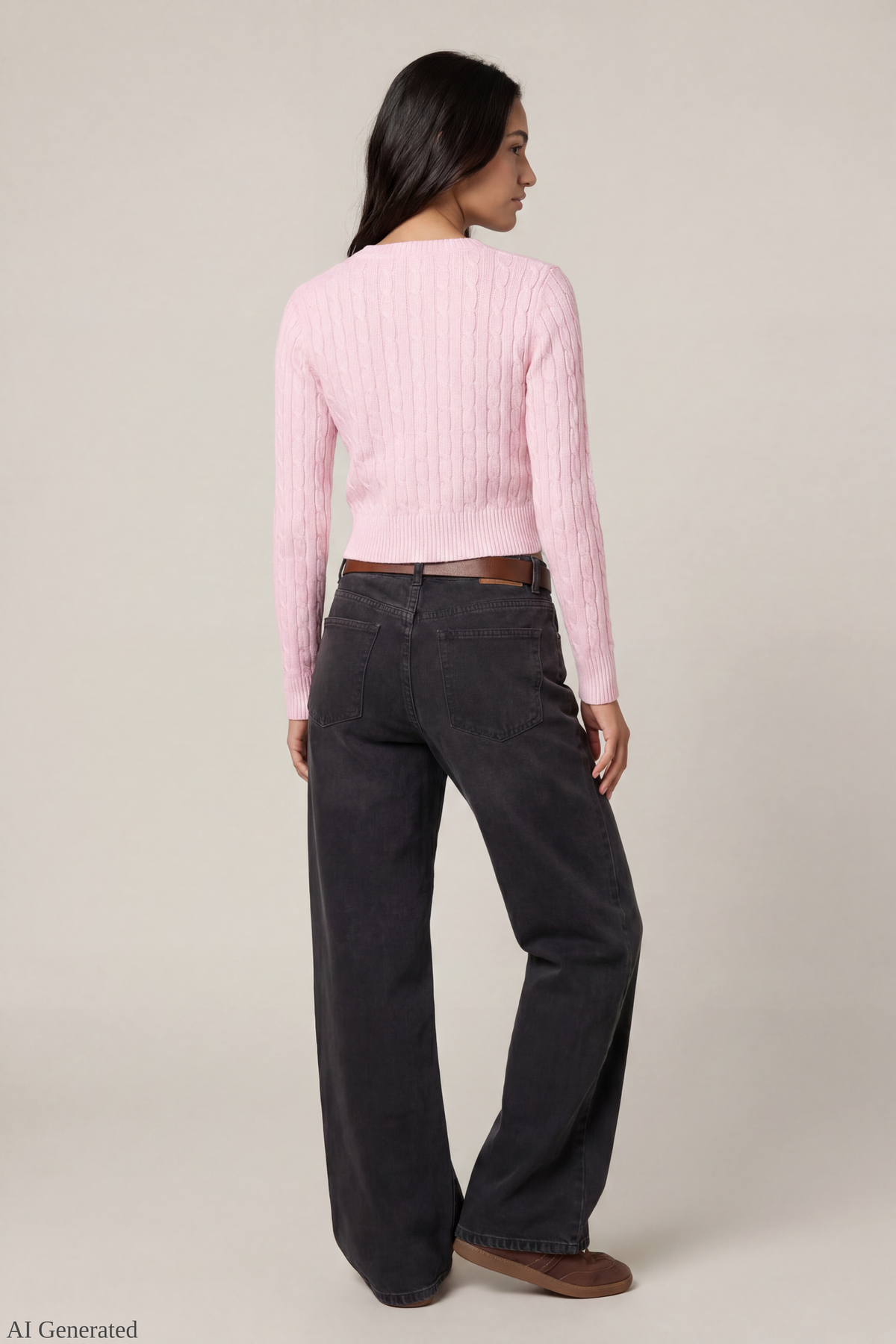 Alt View 3. Cable Knit Button-Up Cardigan - Pink