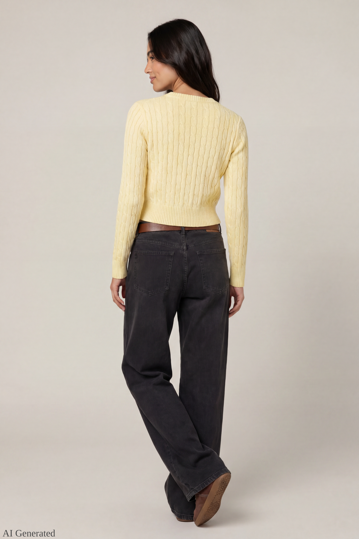 Alt View 2. Cable Knit Button-Up Cardigan - Yellow