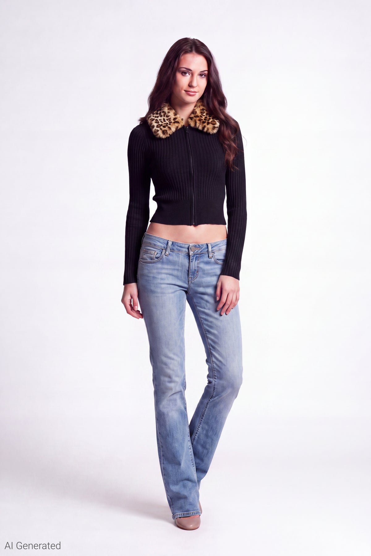 Alt View 2. Faux Fur Collar Zip Sweater - Black