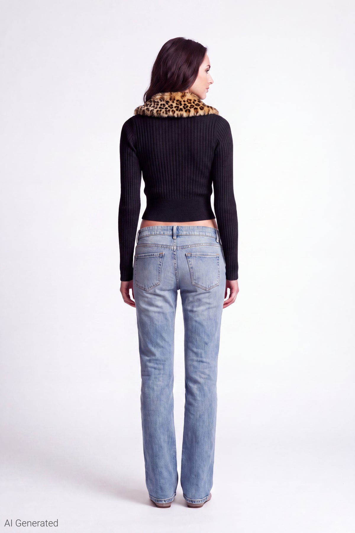 Alt View 3. Faux Fur Collar Zip Sweater - Black