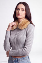 Faux Fur Collar Zip Sweater