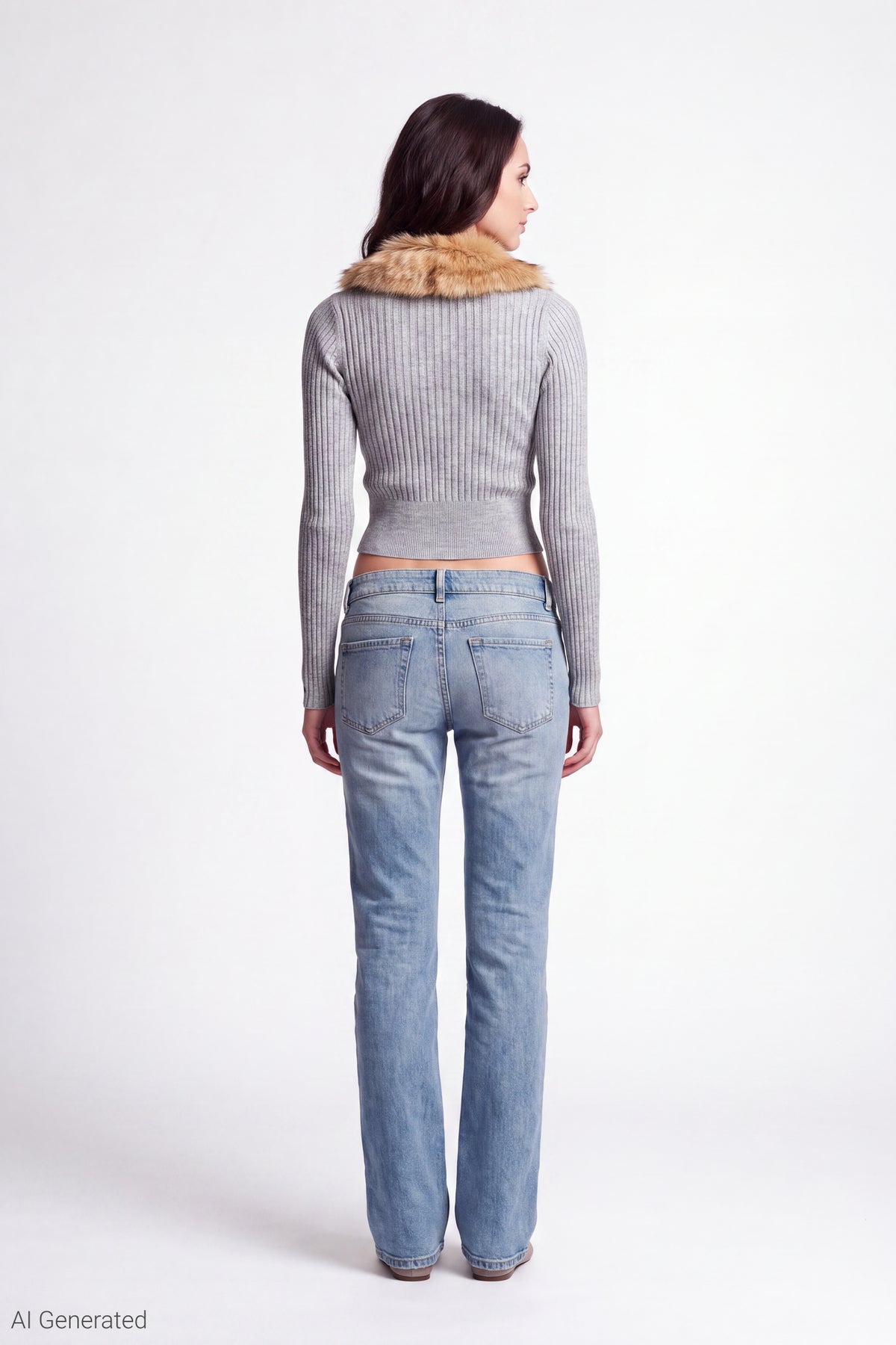 Alt View 3. Faux Fur Collar Zip Sweater - Light Grey