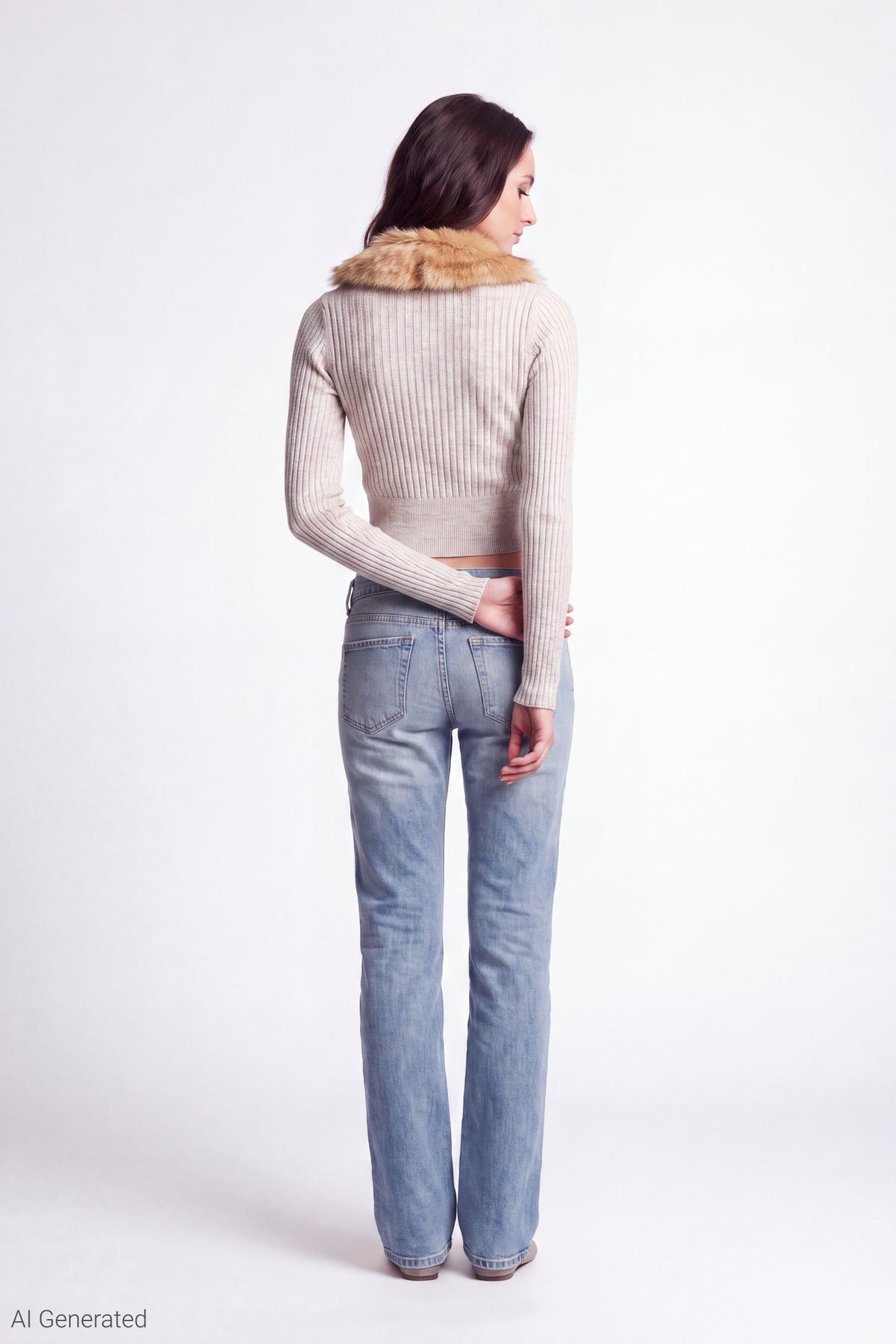Alt View 3. Faux Fur Collar Zip Sweater - Oatmeal