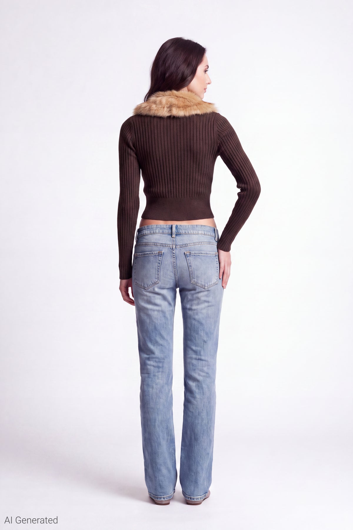 Alt View 3. Faux Fur Collar Zip Sweater - Brown