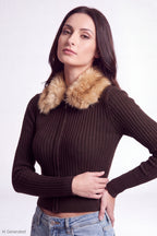 Faux Fur Collar Zip Sweater