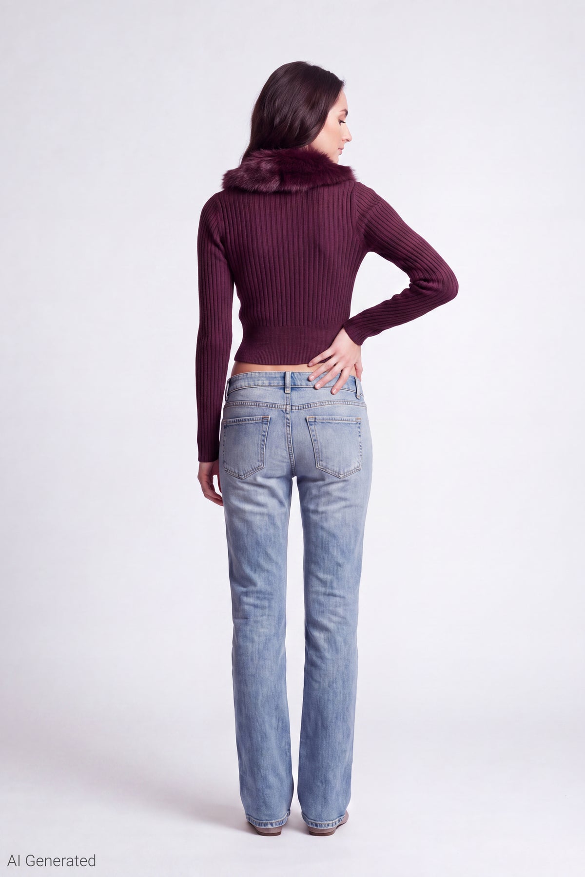 Alt View 3. Faux Fur Collar Zip Sweater - Eggplant