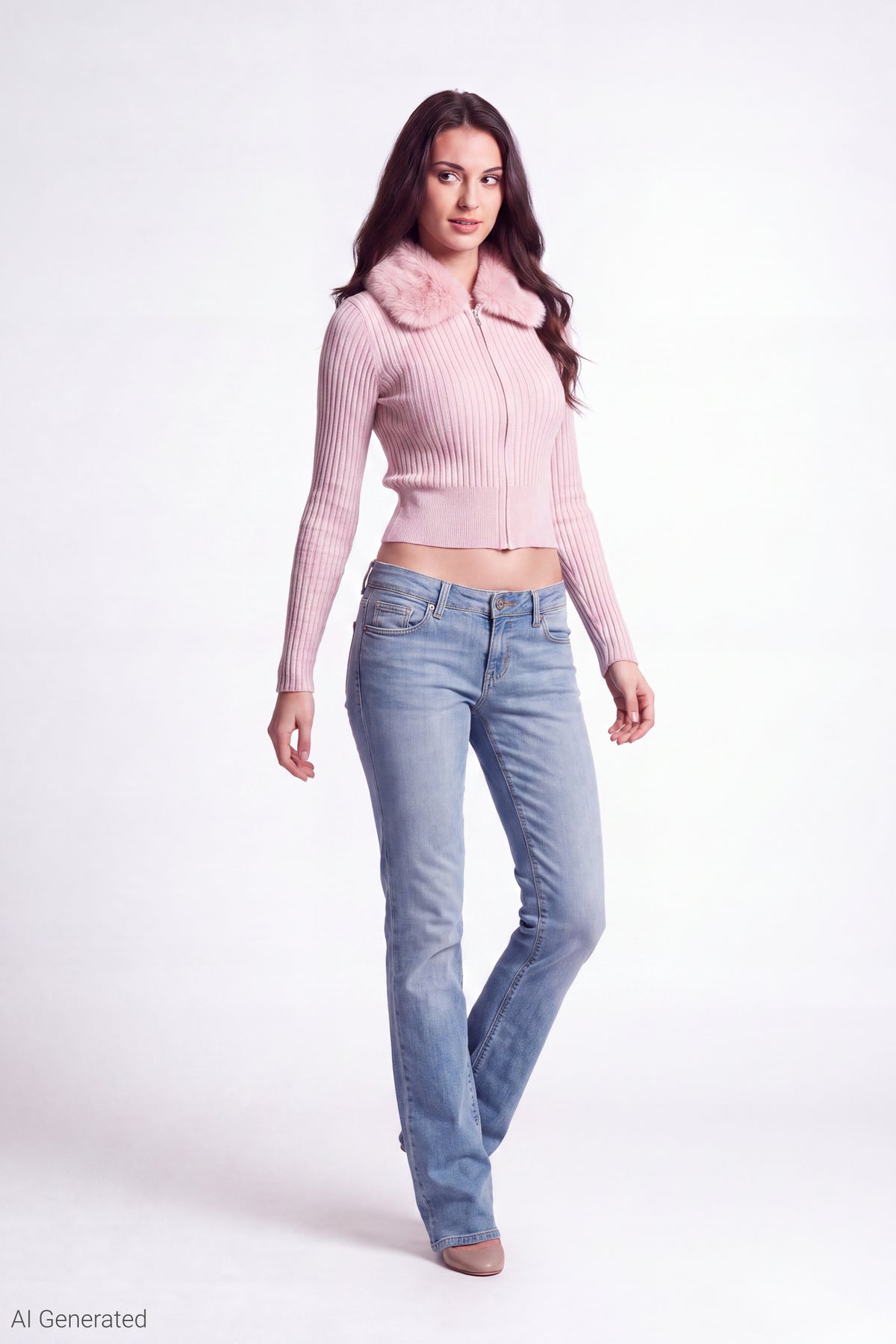 Alt View 2. Faux Fur Collar Zip Sweater - Pink