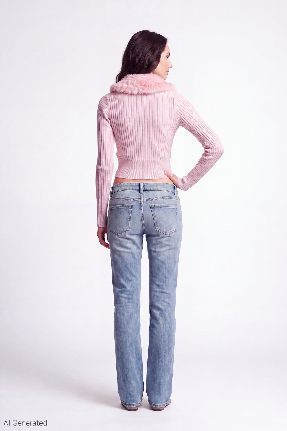 Alt View 3. Faux Fur Collar Zip Sweater - Pink