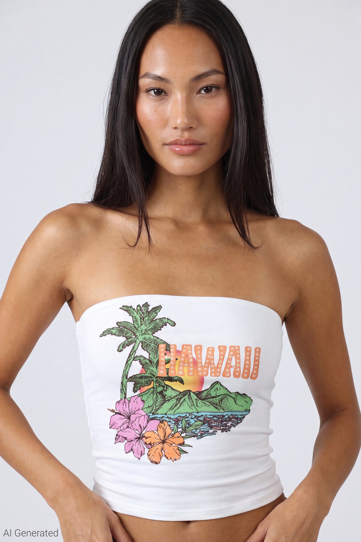 Summer Graphic Tube Top - White