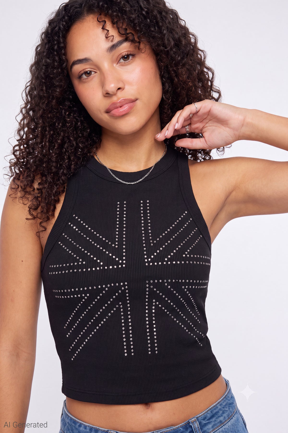 Ribbed Graphic Tank - Black