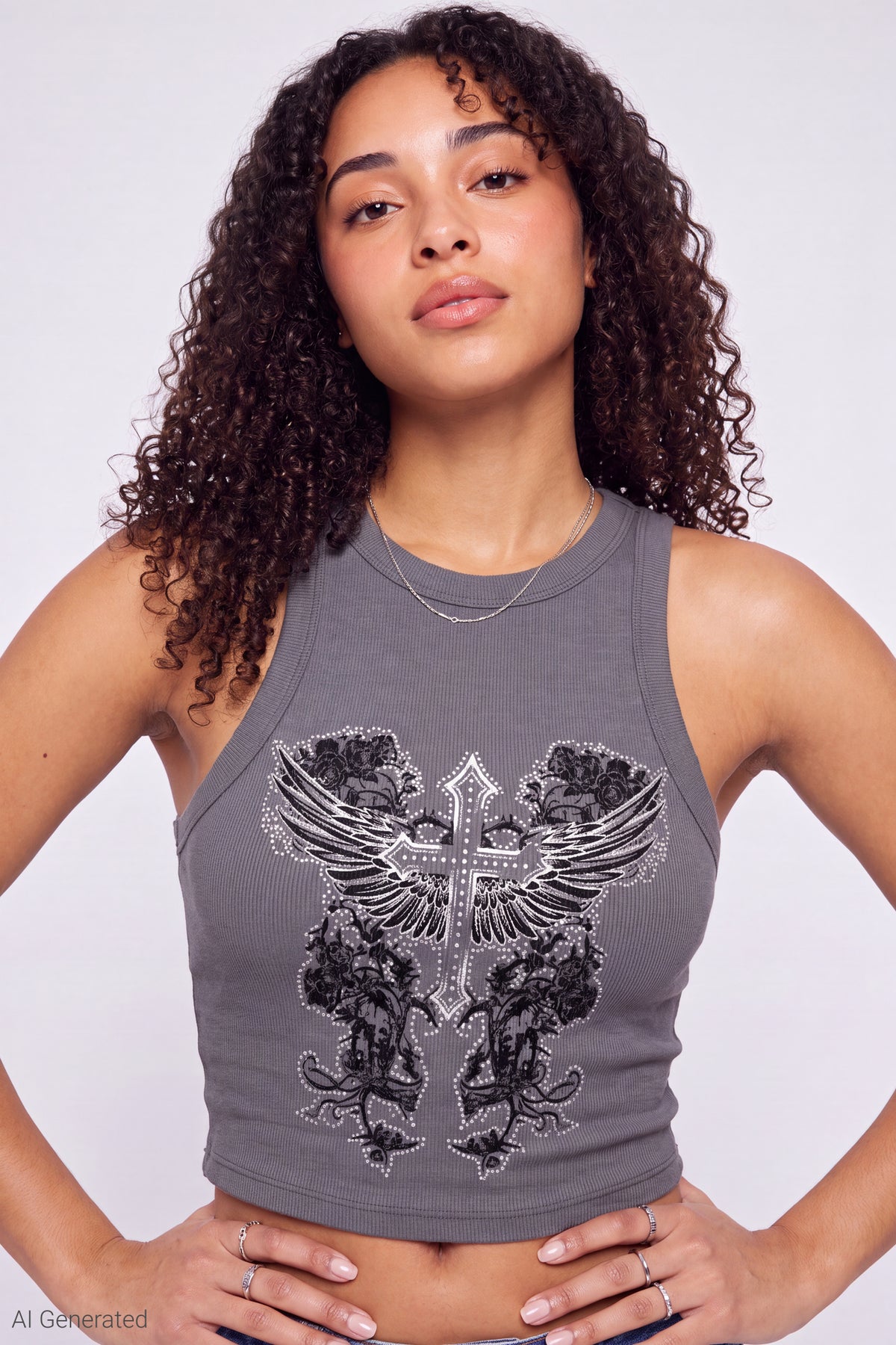 Ribbed Graphic Tank - Charcoal