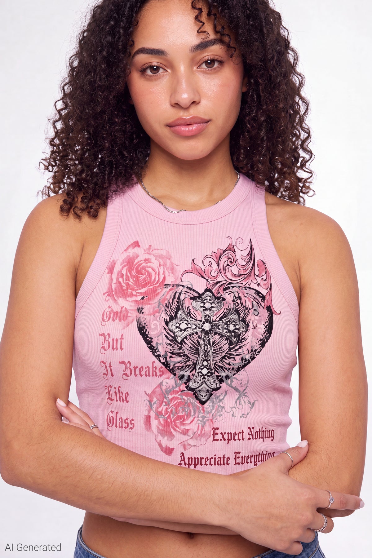 Ribbed Graphic Tank - Pink