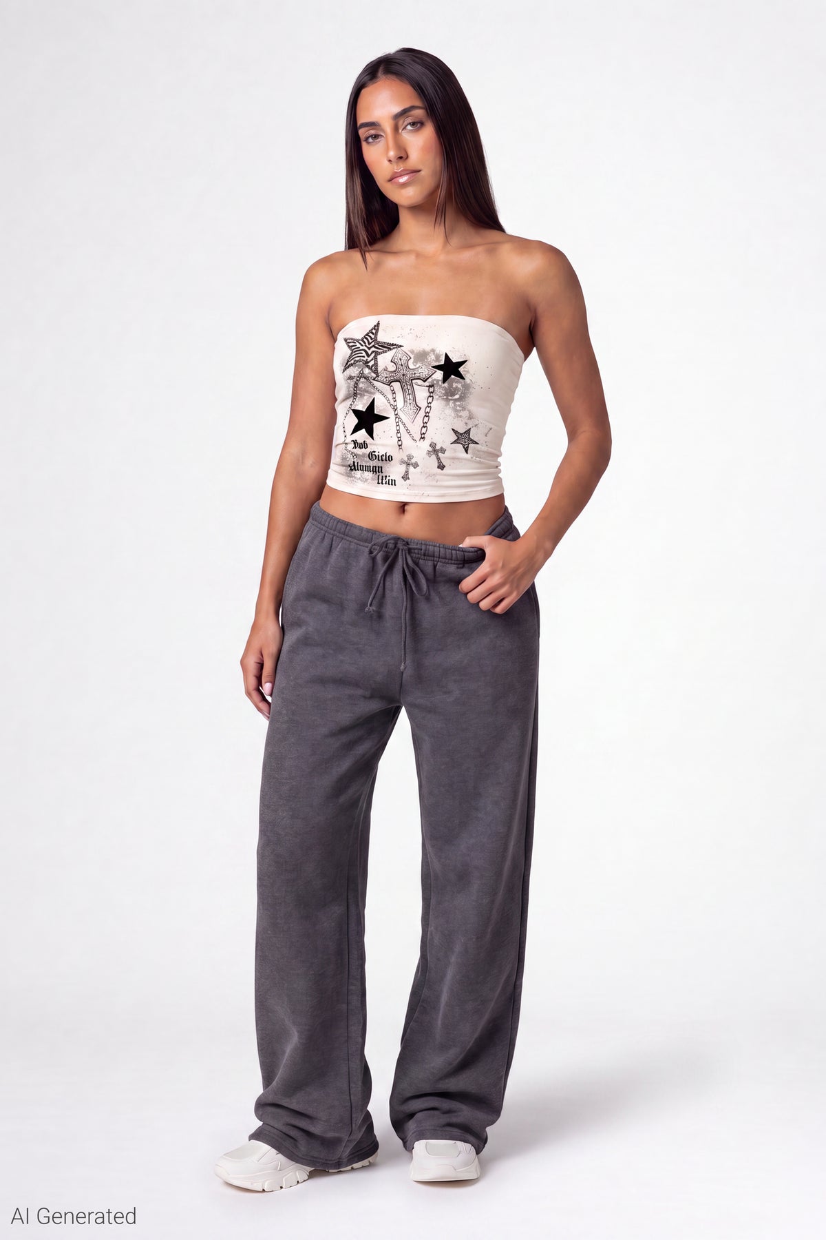 Alt View 2. Graphic Tube Top - Cream