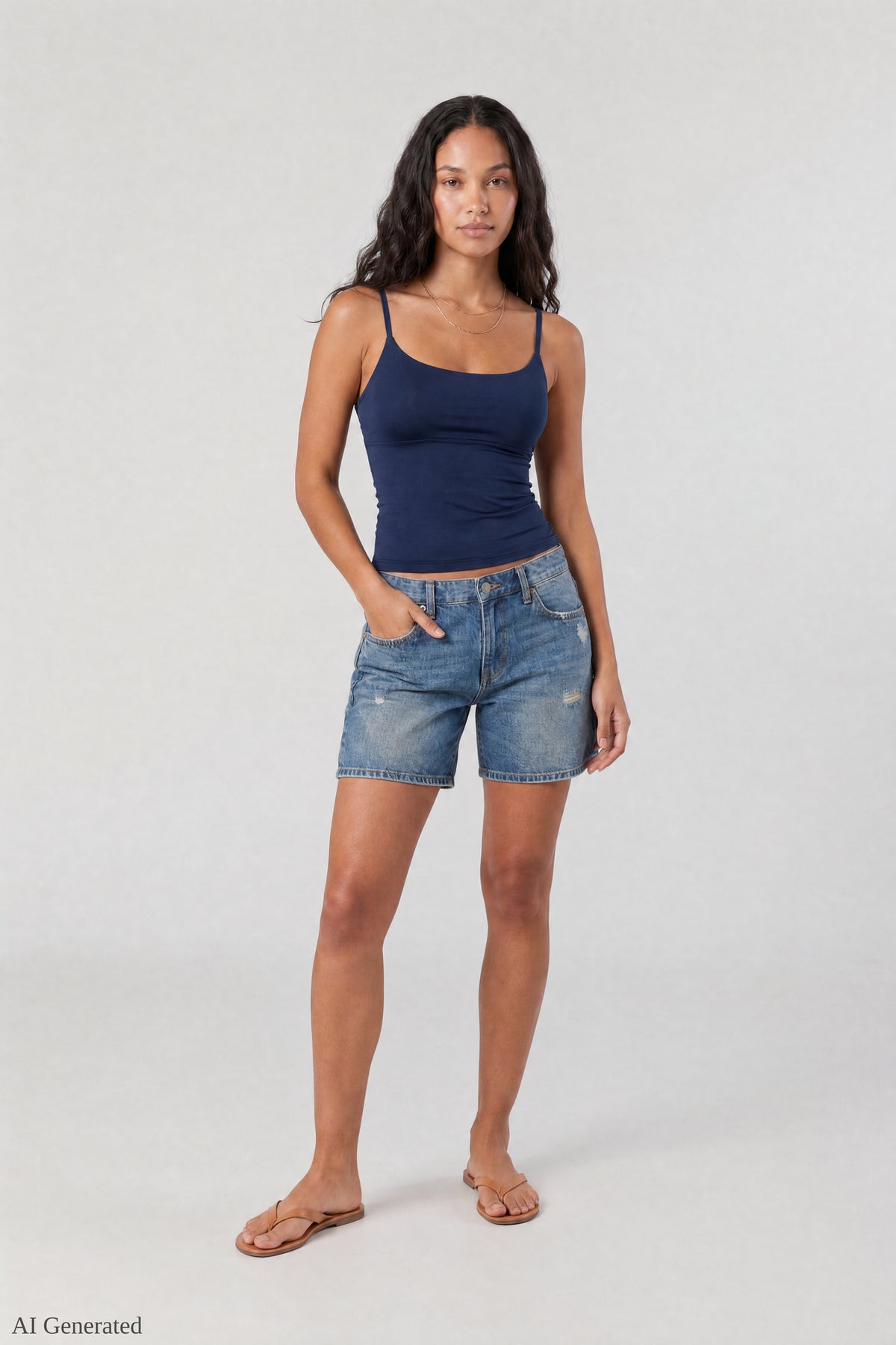 Alt View 2. Braless Scoop Neck Cami - Navy