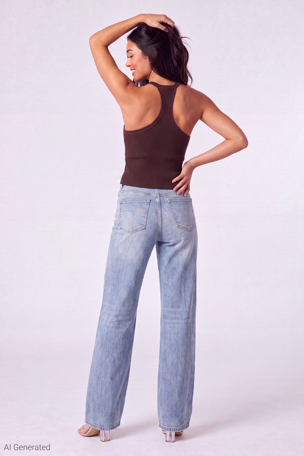 Alt View 3. Ribbed Racerback Tank - Brown