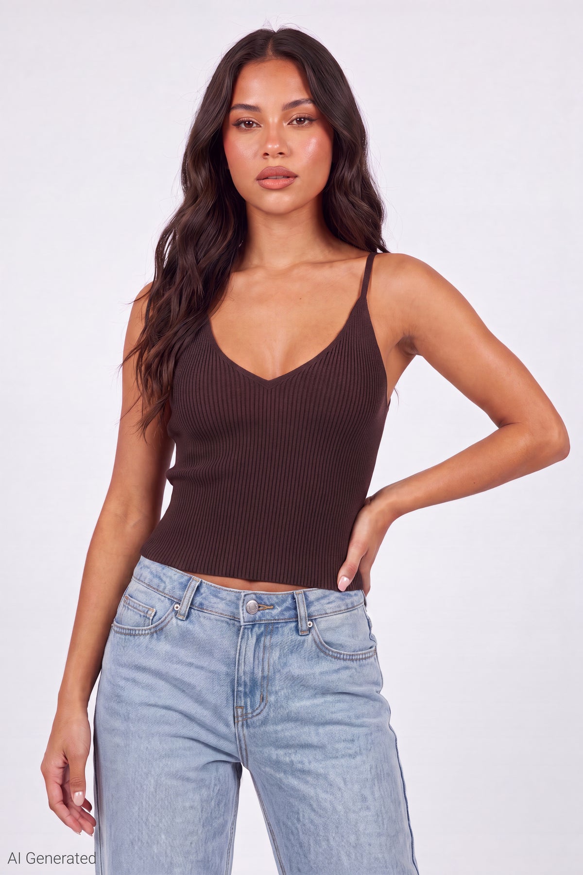 Ribbed Racerback Tank - Brown