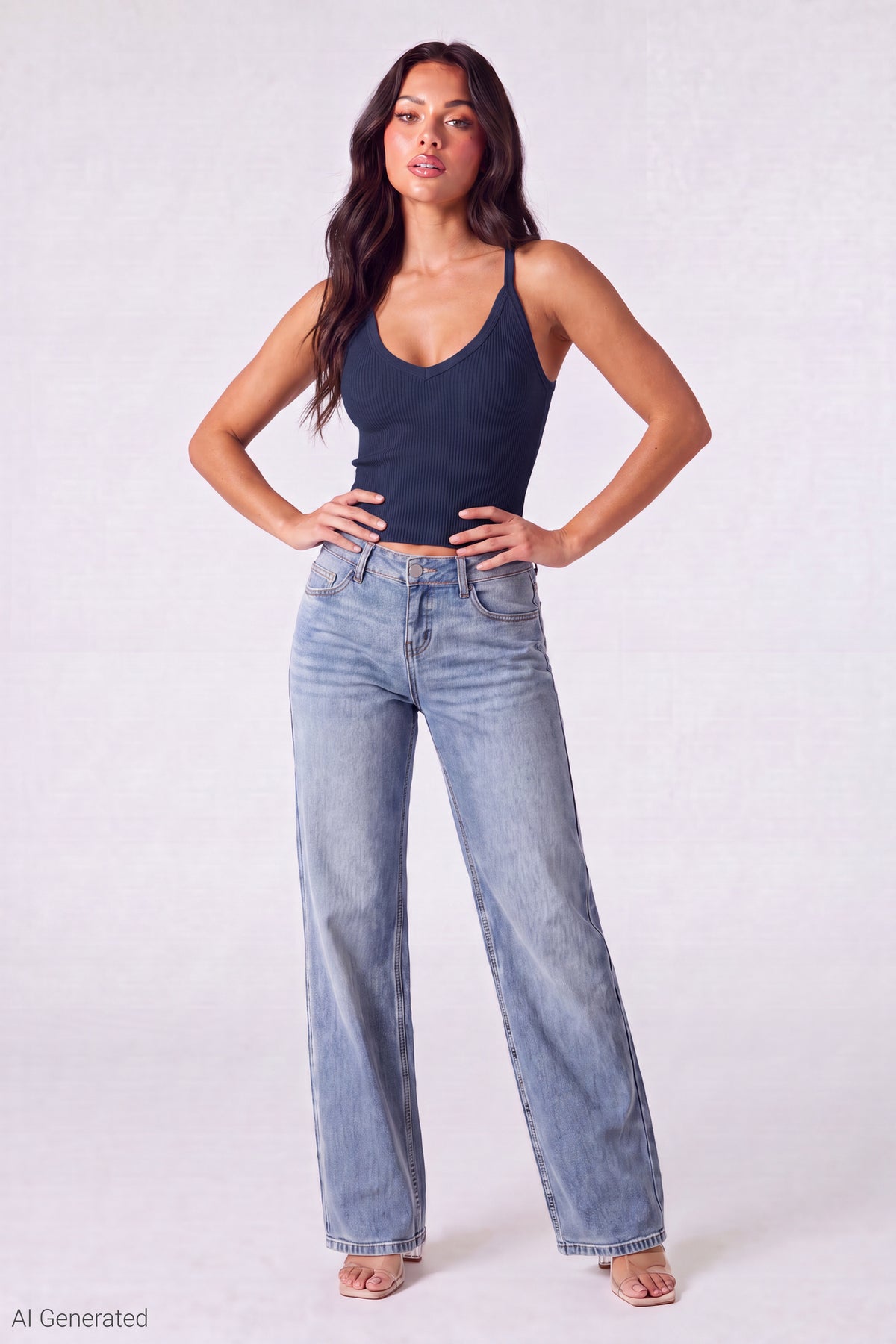 Alt View 2. Ribbed Racerback Tank - Navy