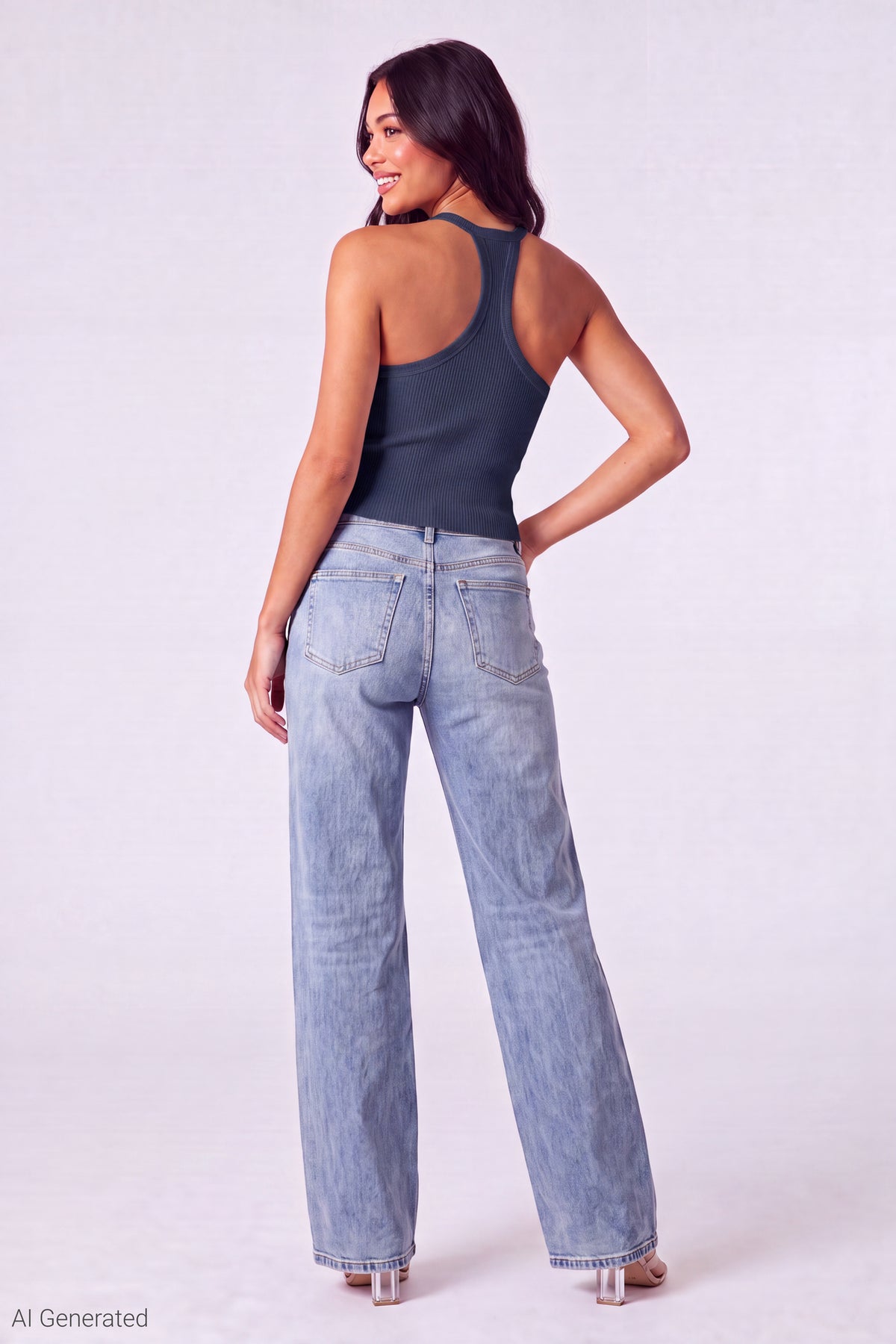 Alt View 3. Ribbed Racerback Tank - Navy
