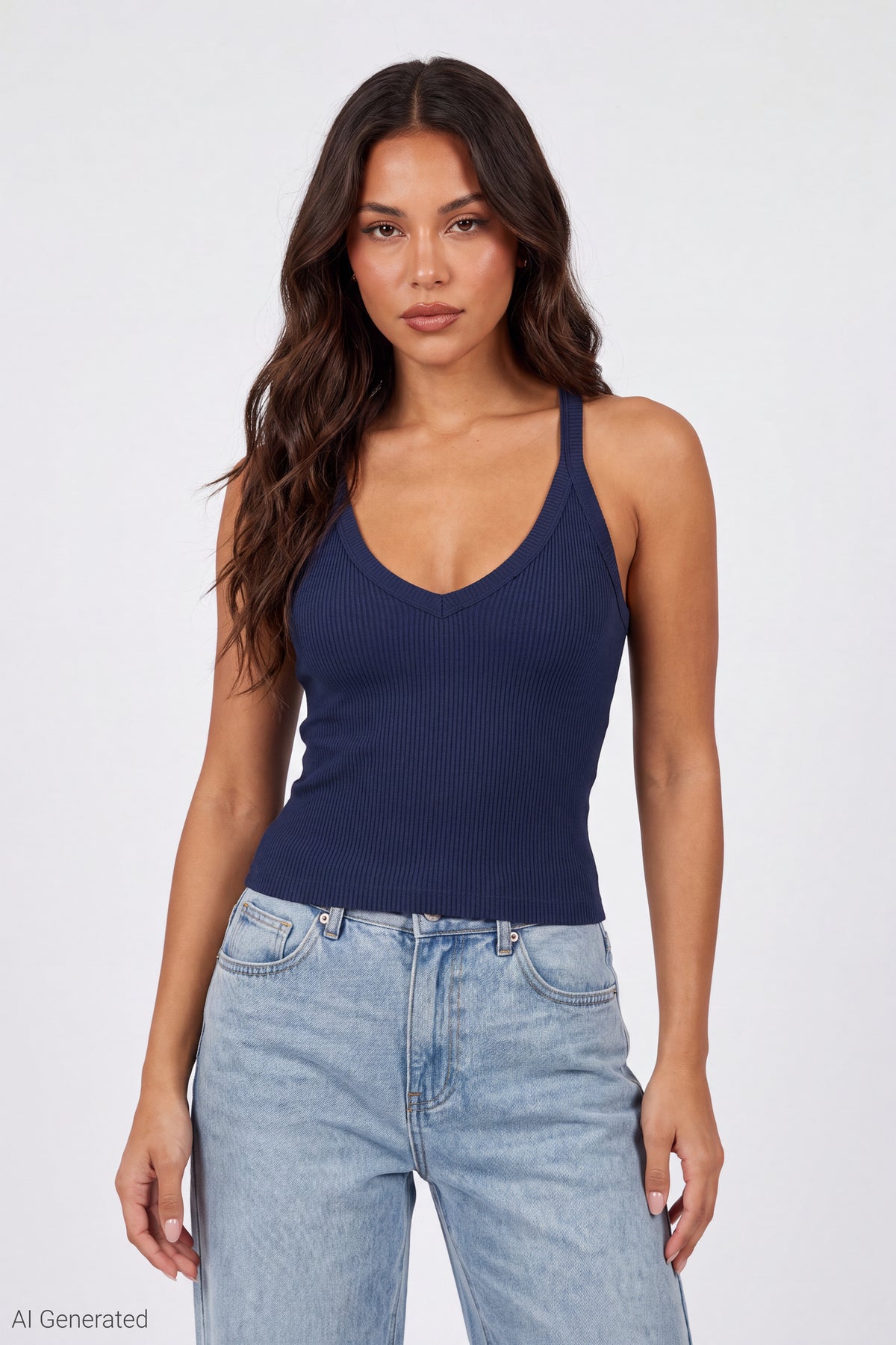 Ribbed Racerback Tank - Navy