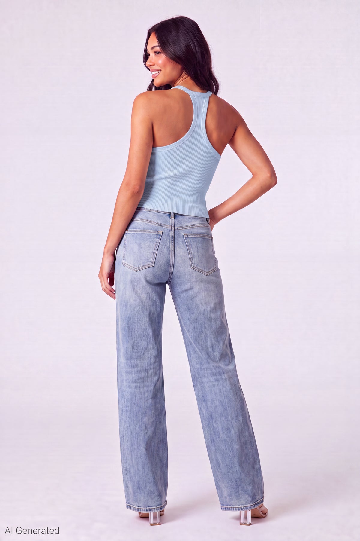 Alt View 3. Ribbed Racerback Tank - Light Blue