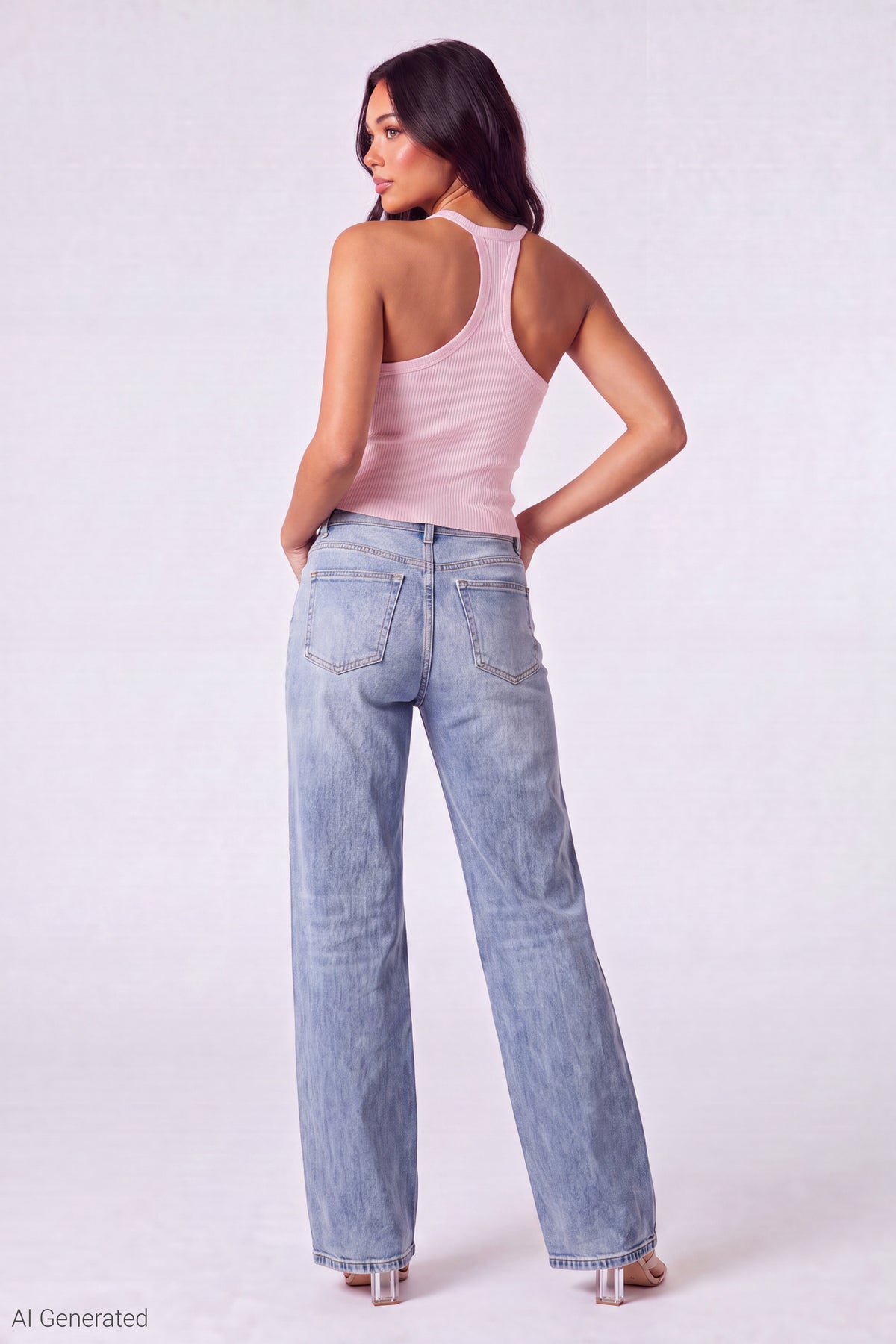 Alt View 3. Ribbed Racerback Tank - Pink