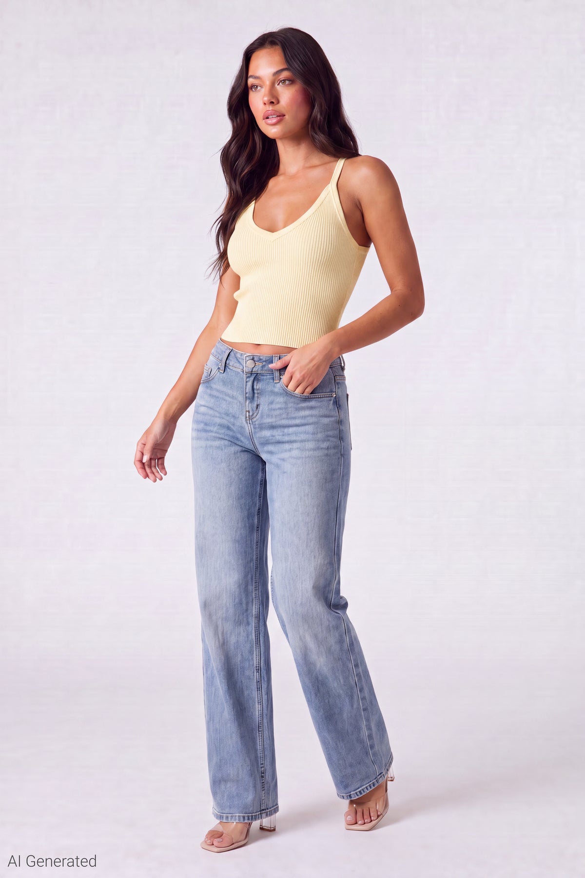 Alt View 2. Ribbed Racerback Tank - Yellow