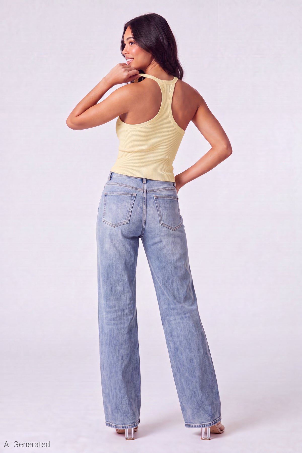 Alt View 3. Ribbed Racerback Tank - Yellow