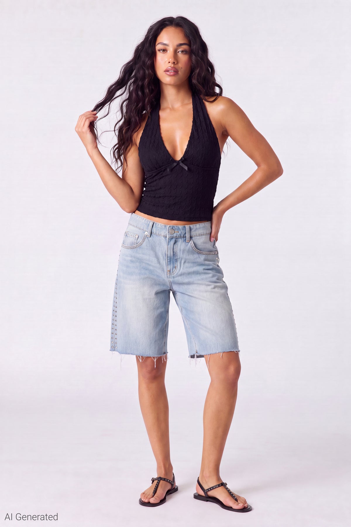 Alt View 2. Lace Halter Top - Black