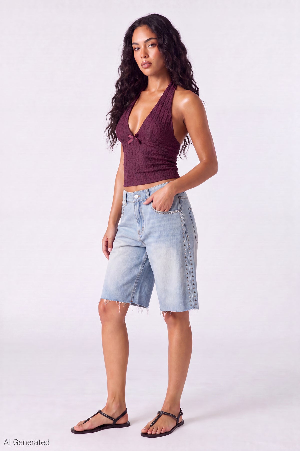 Alt View 2. Lace Halter Top - Dark Purple