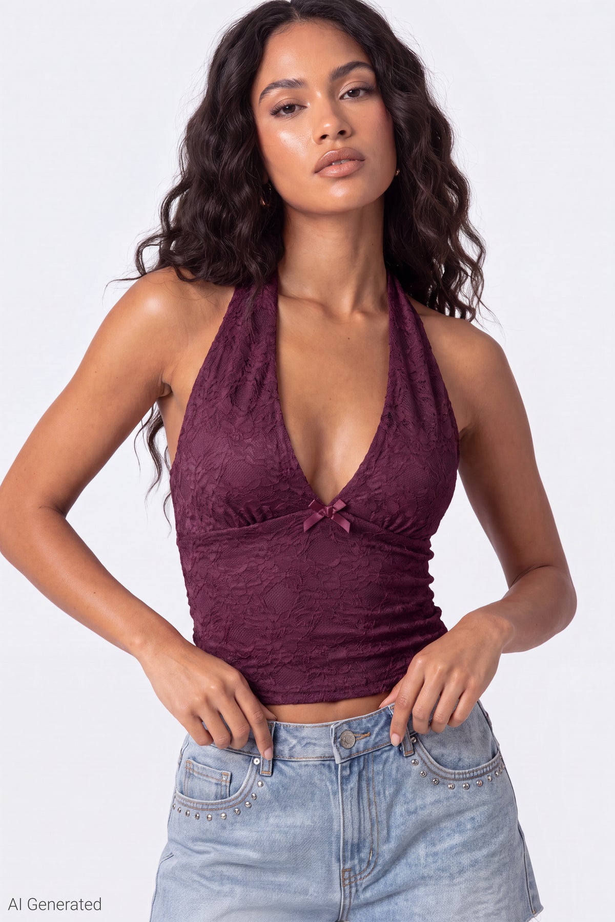 Lace Halter Top - Dark Purple