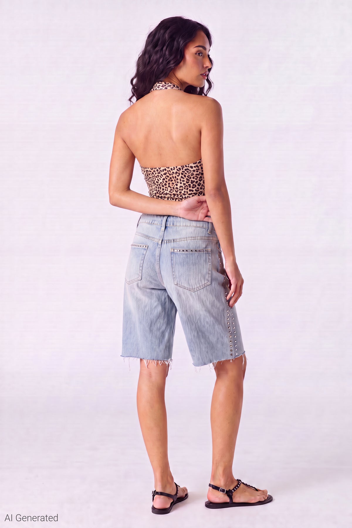 Alt View 3. Lace Halter Top - Leopard