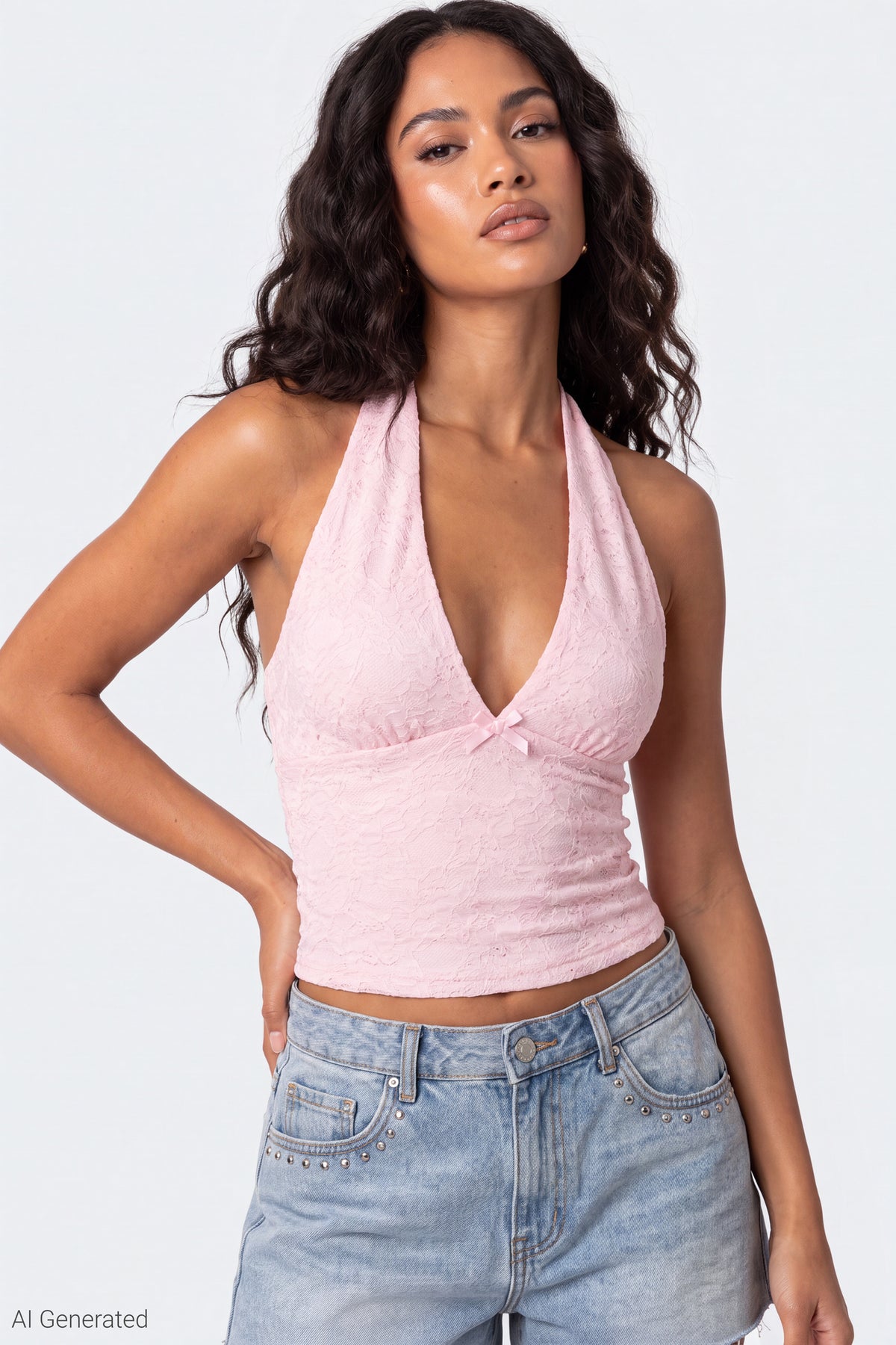 Lace Halter Top - Pink
