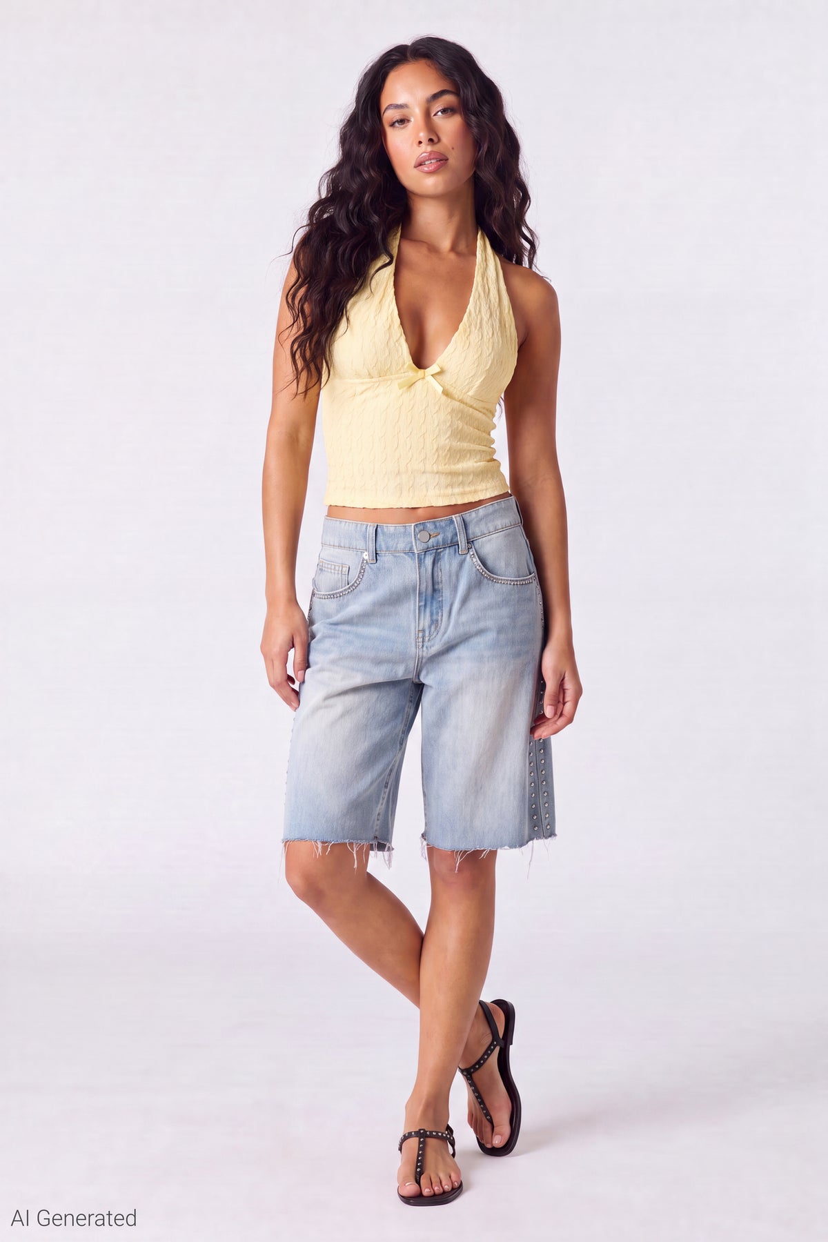 Alt View 2. Lace Halter Top - Yellow