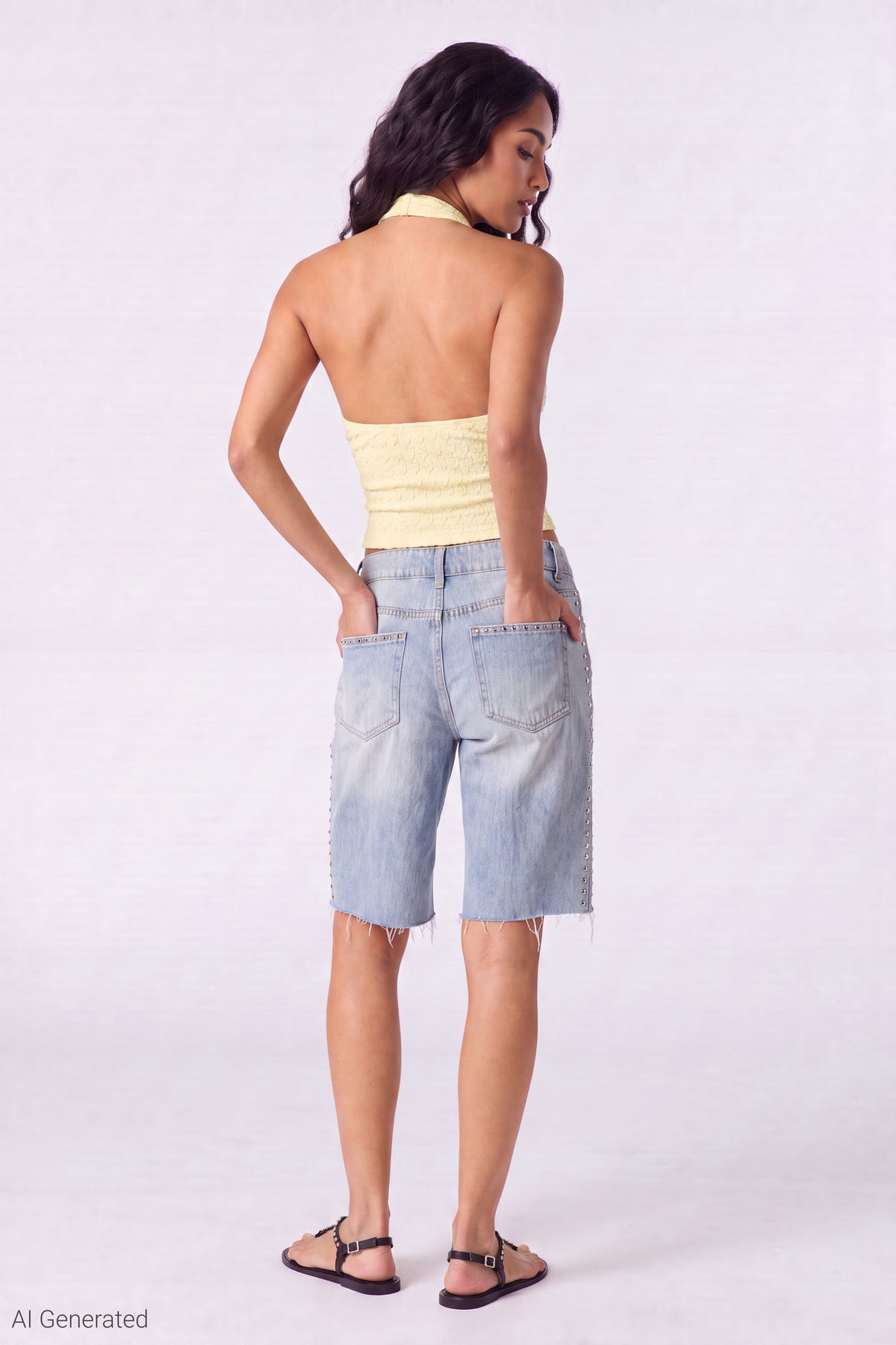 Alt View 3. Lace Halter Top - Yellow