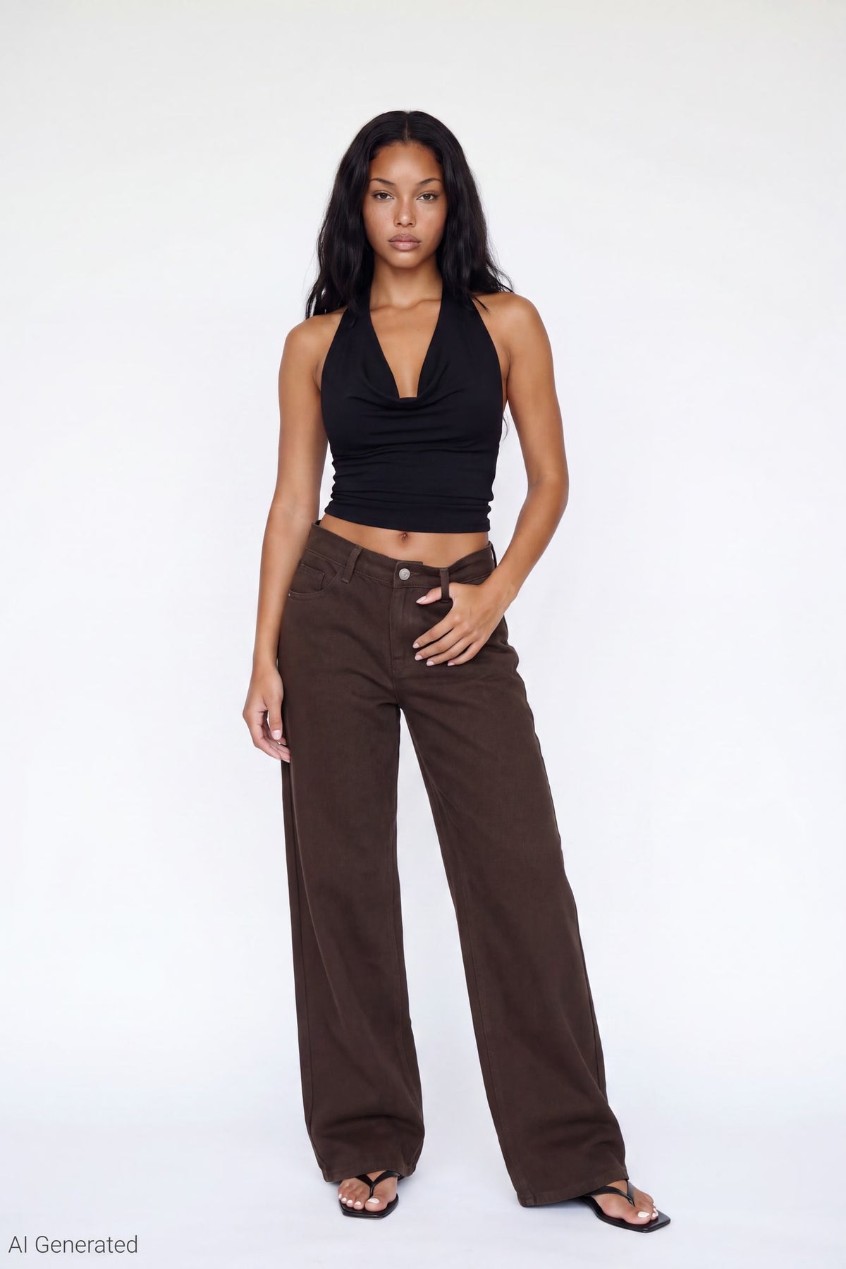 Alt View 2. Cowlneck Halter Top - Black